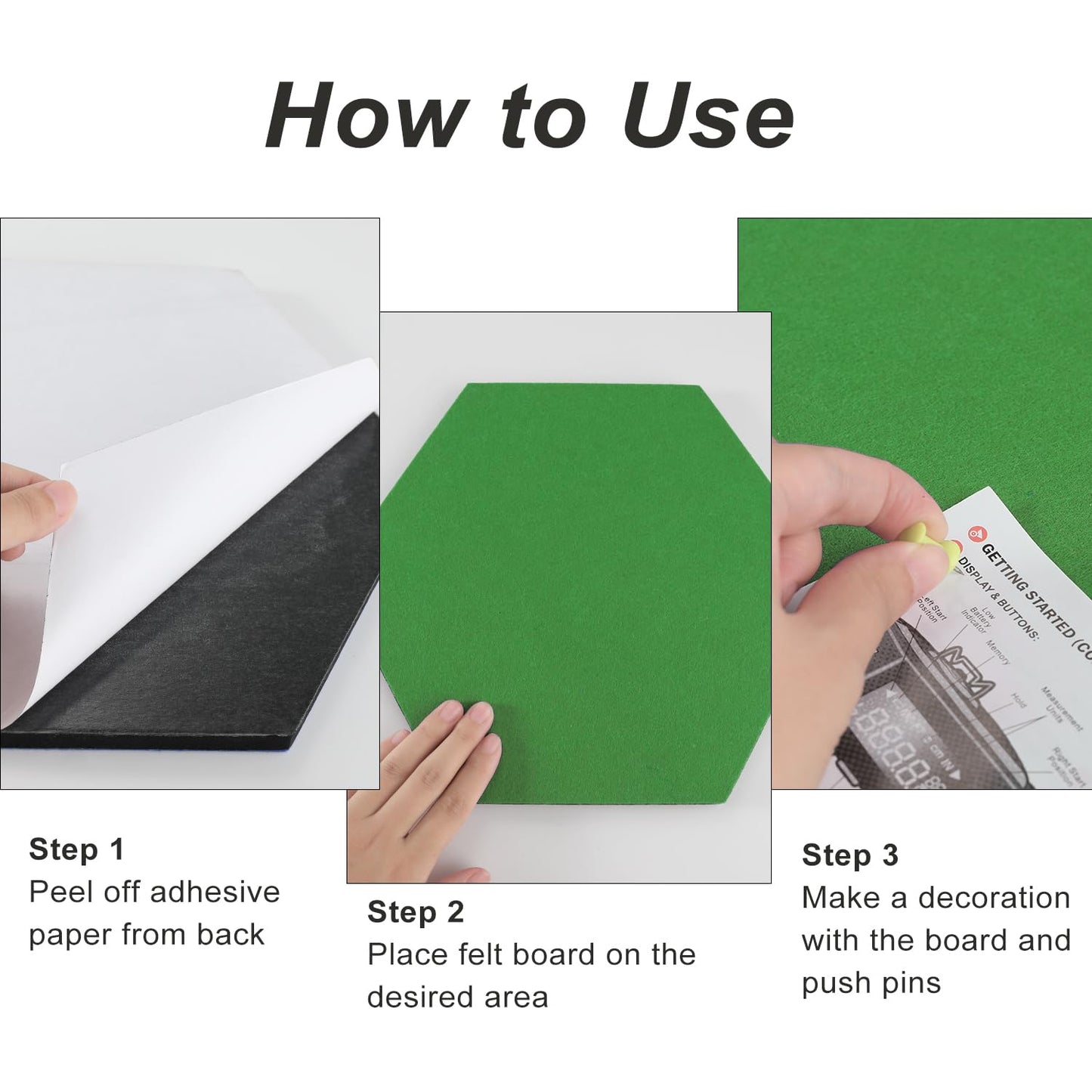 SEG Direct Hexagon Felt Cork Board Tiles, Large Hexagon Felt Bulletin Board Tiles Self Adhesive Picture Board, Memo Notice Tiles Pin Board for Walls Office, 11.8" x 10.2", 5PCS(Green Series)