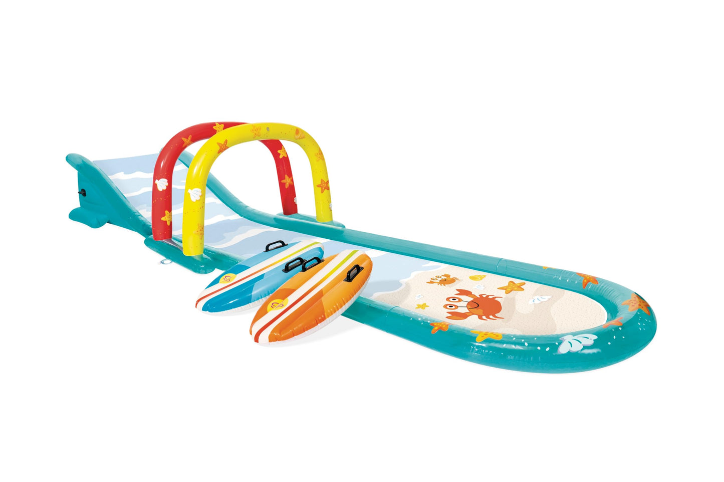 INTEX Inflatable Surfing Fun Slide: Includes Two Inflatable Surf Riders – Built-in Water Sprayer – 221" x 54" x 39" – Ages 6+