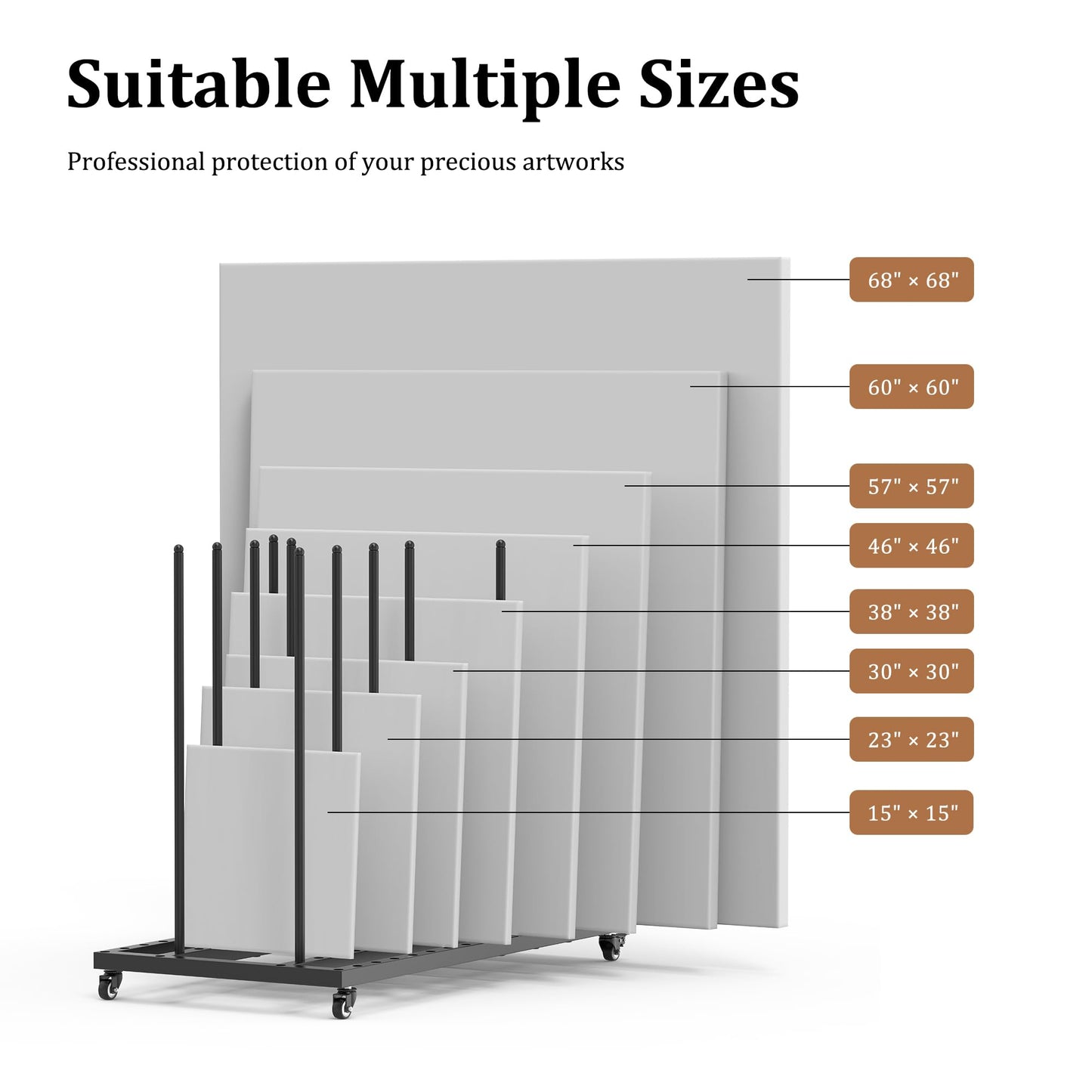 GARVIN Art Storage Rack with Caster Wheels, Art Drying Rack Metal Storage Stand with 7 Slots, Heavy-Duty Canvas Organizer for Artwork, Prints and Panels for Art Studio, Classroom and Gallery