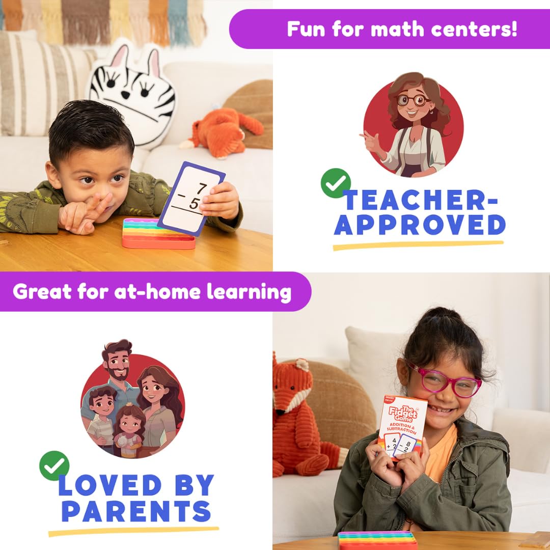 THE FIDGET GAME Addition & Subtraction Flash Cards, Math Games for Children to Practice Identifying Numbers - Educational Learning Toy & Interactive Tools for Ages 4+ Years