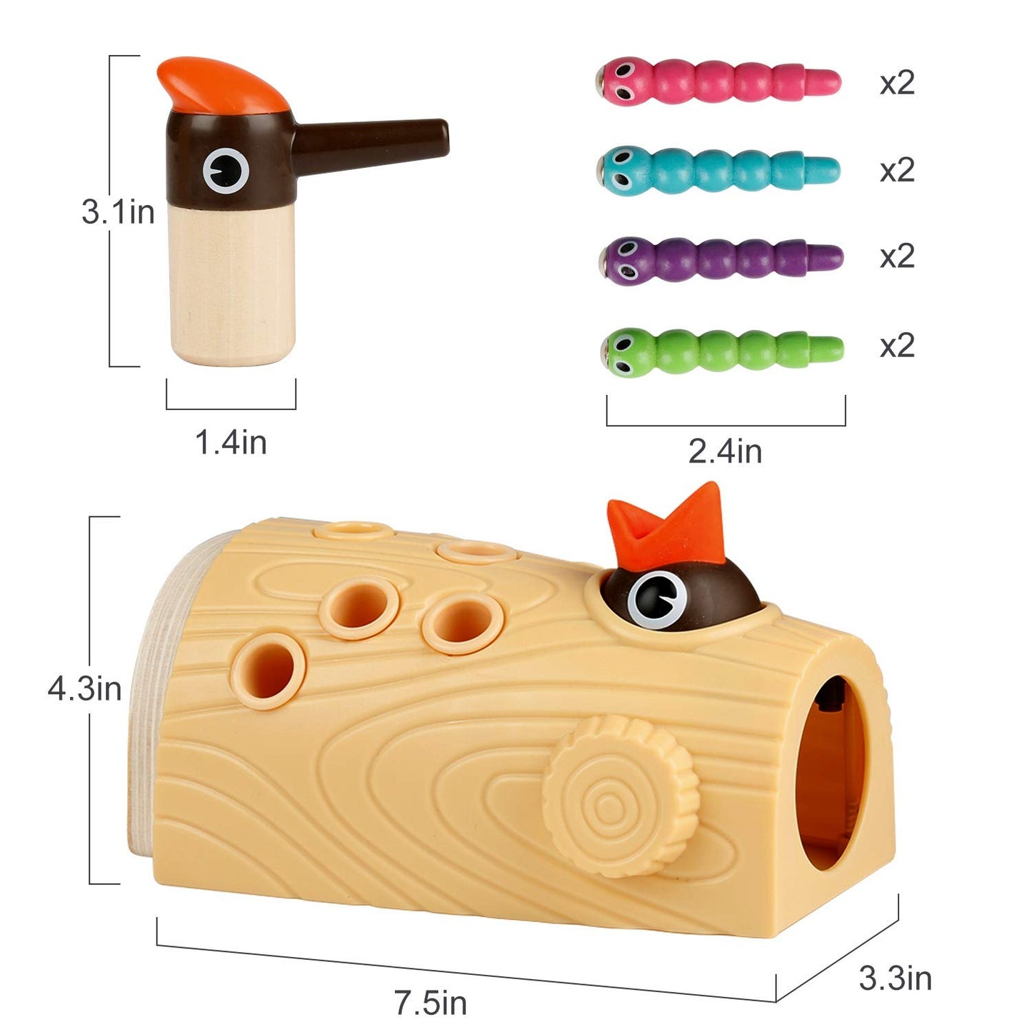TOP BRIGHT Montessori Toys for 2 Year Old Girl Boy, Fine Motor Skills Toddler Sensory Toys Age 2-4, Woodpecker Worm Toy Magnetic Bird Feeding Game