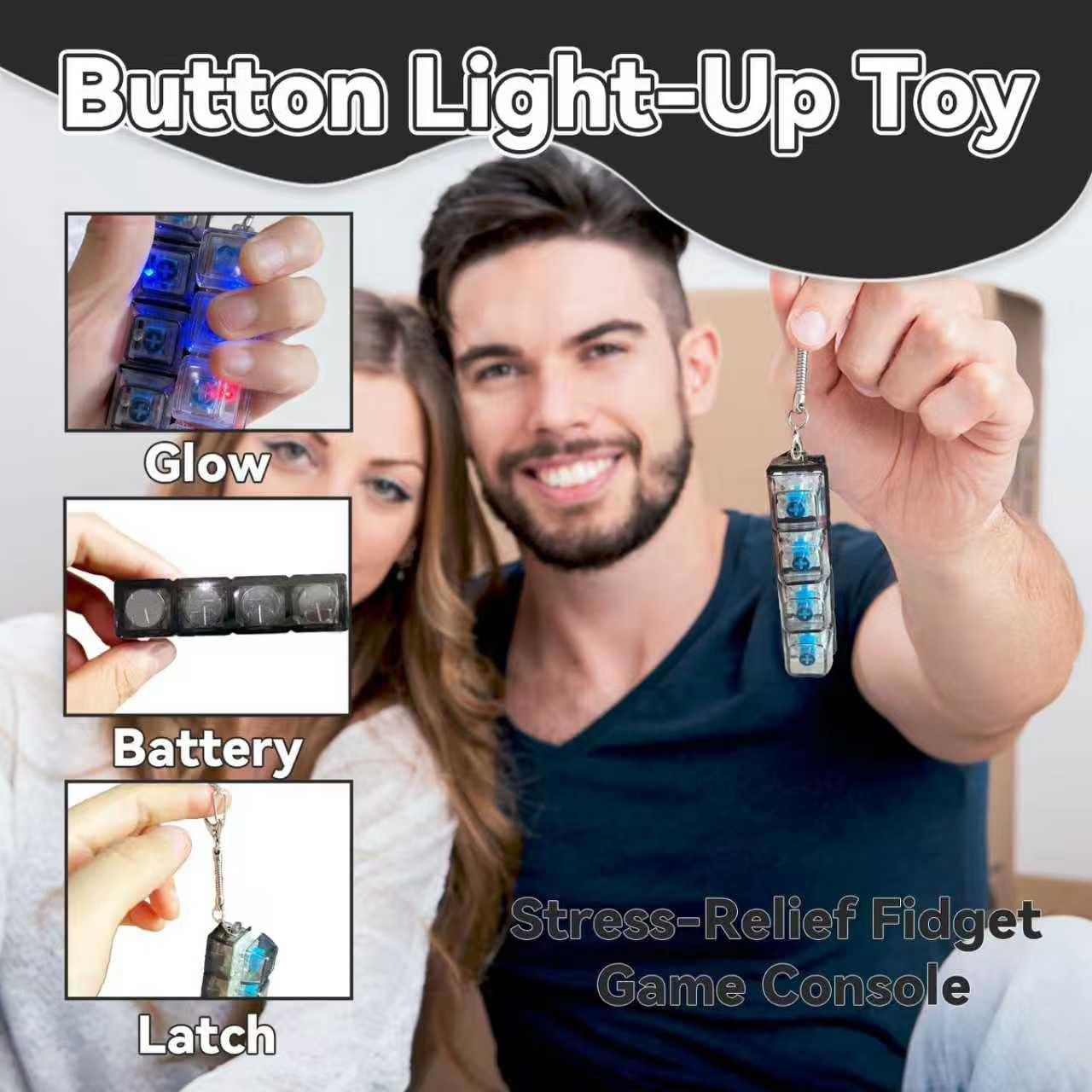 SOMAREM 2 Pack Keyboard Fidget Keychain with LED Lights, 4-in-1 Stress Relief Clicker Toy, Keyboard Button Finger Clicker for Anxiety Relief, Sensory Decompression Toy for Kids & Adults (Transparent)