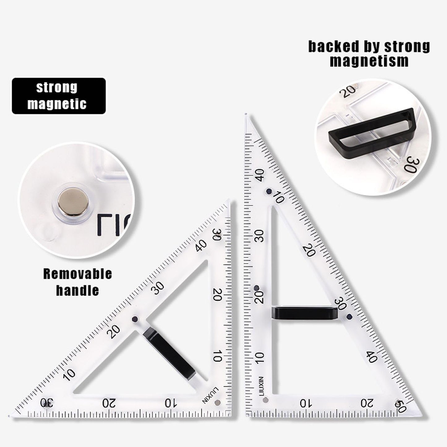 Magnetic Geometry Tool, Protractor, Triangle Rulers Easy Attachment Blackboard Measurement Kit, Teacher Board Protractor Multi-Purpose Kit Large (Transparent-3pc)