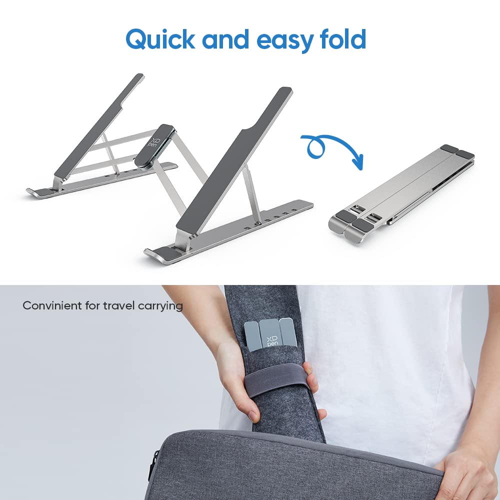 XPPen Drawing Tablet Stand for Desk,Silver Portable Holder for Graphics Tablet&Pen Display, Aluminum Computer Riser Compatible with 10 to 15.6 Inch Laptops and Drawing Tablets,Portable and Adjustable