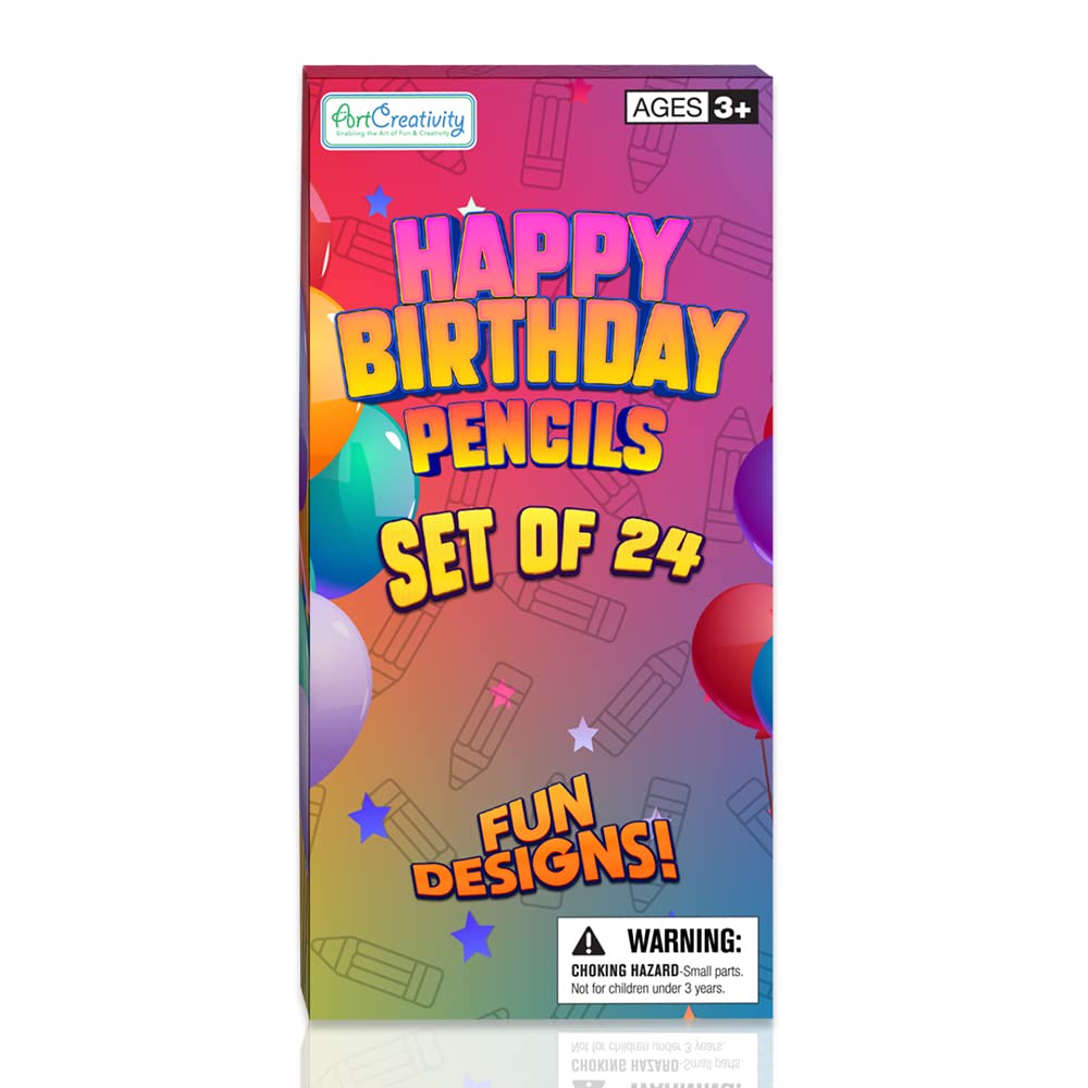 ArtCreativity Happy Birthday Pencils, Set of 24, Cool Writing Pencils with Colorful Birthday Salutations, Birthday Party Favors, Party Goody Bag Fillers, Teacher Supplies for Classroom
