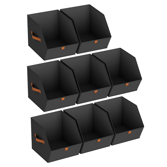 Homsorout Fabric Closet Storage Cubes - 8 Pack Square Storage Bins with Dual Handles for Clothes, Towels, Toys, Cube Storage Organizers for Bedroom, Nursery, Shelves, Closet, Small Spaces, Black