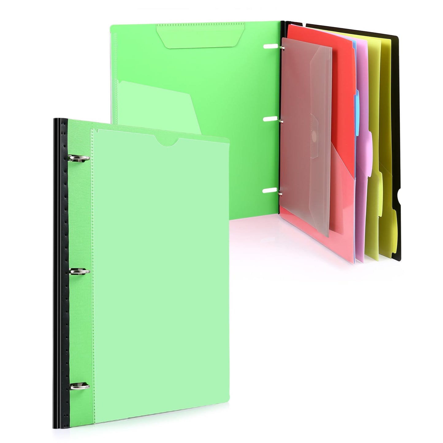 WOT I Telescoping Project Organizer, Refillable Binder with Dividers and Pockets, 13 Pocket Folders, 1 Inch 3 Ring Binder, Green
