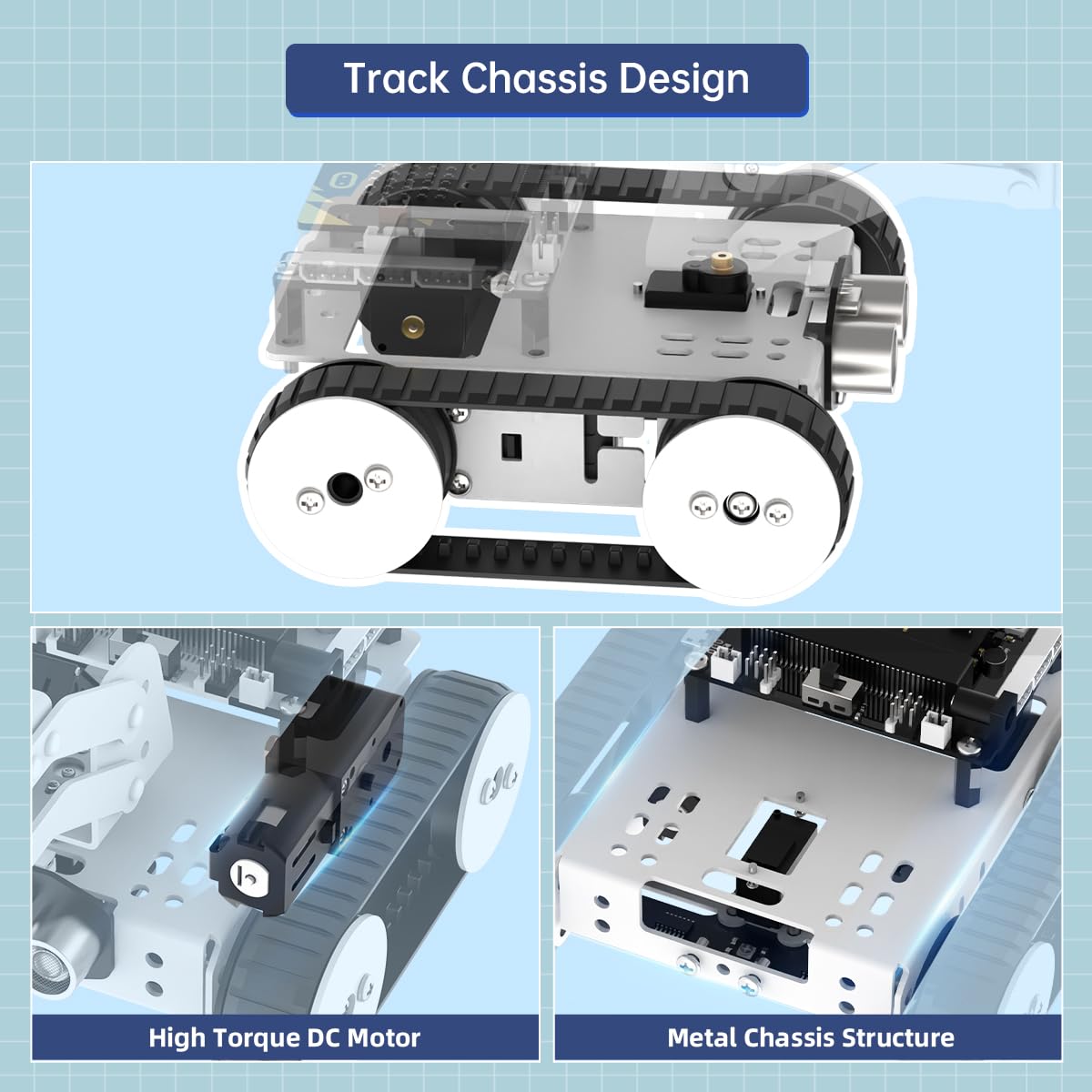 Qtruck 4-in-1 Smart Robot Car for Micro:bit V2 Programming STEM Project Educational Robot Kit Tracked Tank Car for Robotic Beginner Learn Micro:bit Graphical Makecode Coding Car (with Micro:bit V2)