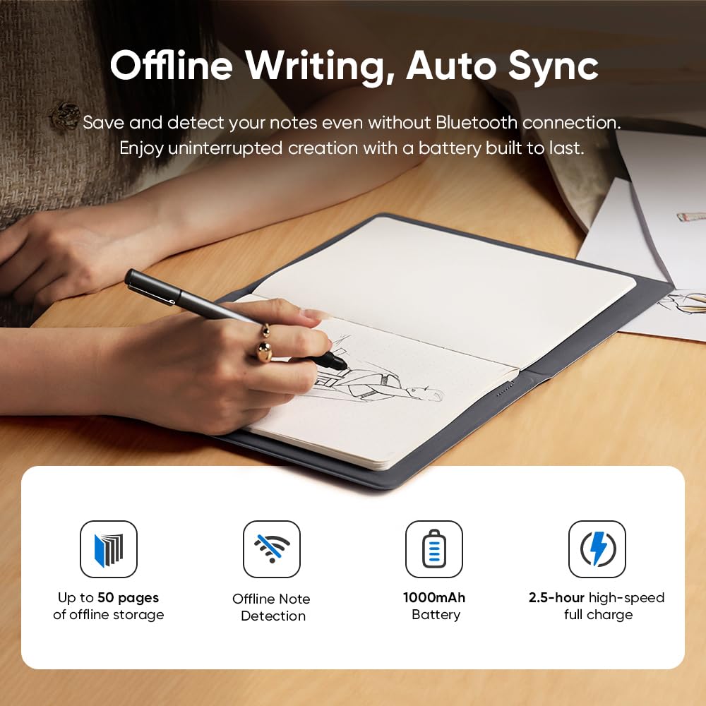 XPPen Note Plus Digital Notebook with Pen Syncs to Phone, Bluetooth Writing Tablet for Students, Wireless Smart Notebook for Sketching, Note-Taking, Digital Art & Meeting, Drawing Tablet