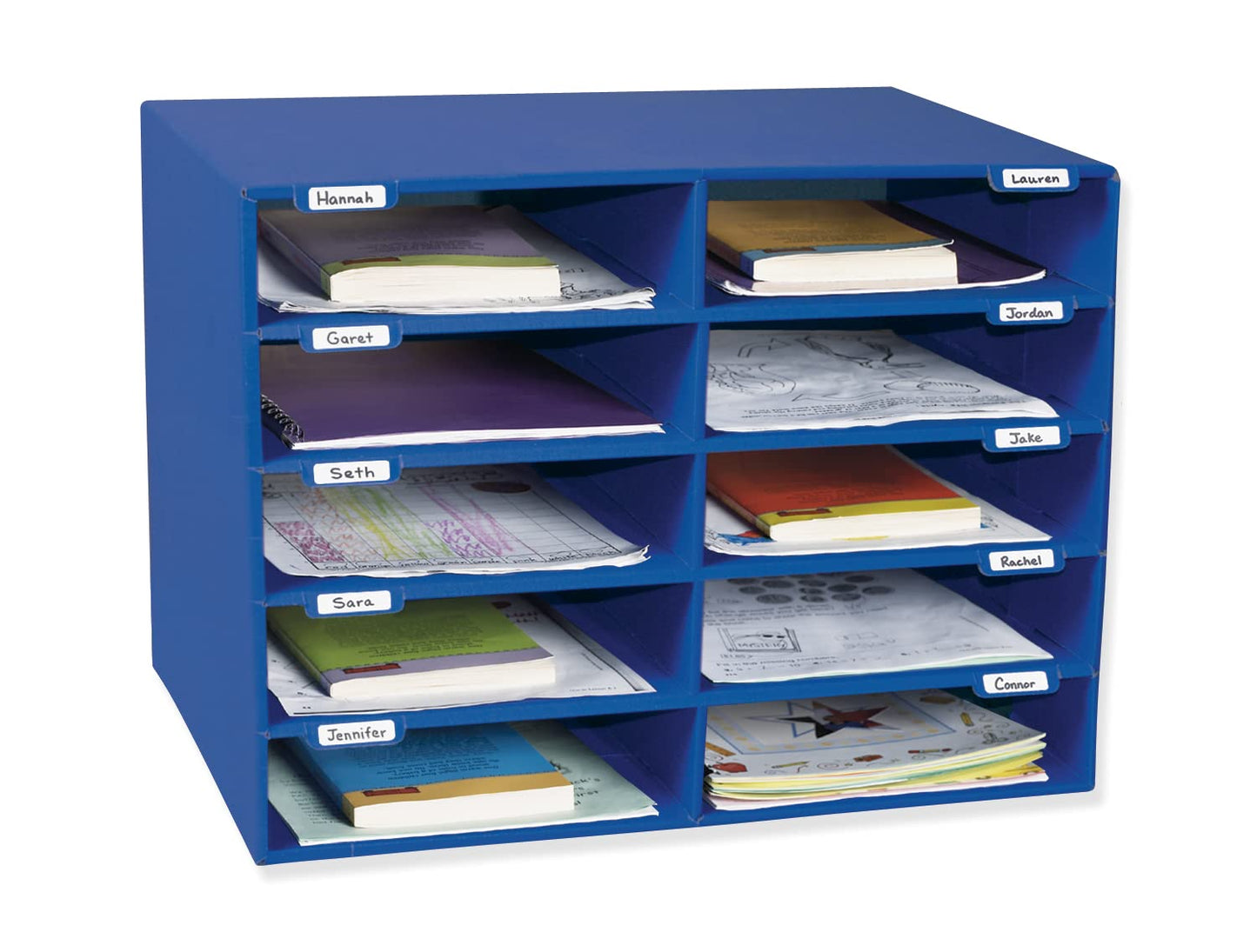 Classroom Keepers Sturdy Cardboard Mailbox, 10-Slot, Blue, 16-5/8"H x 21" W x 12-7/8"D, 1 Unit