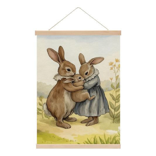 Bunny Wall Art, Vintage Bunny Rabbit Poster Hanger, Nursery Wall Hanging Banner, Rabbit Pictures Decor Poster Hanger Frame for Girls Boys Room Nursery Playroom Classroom