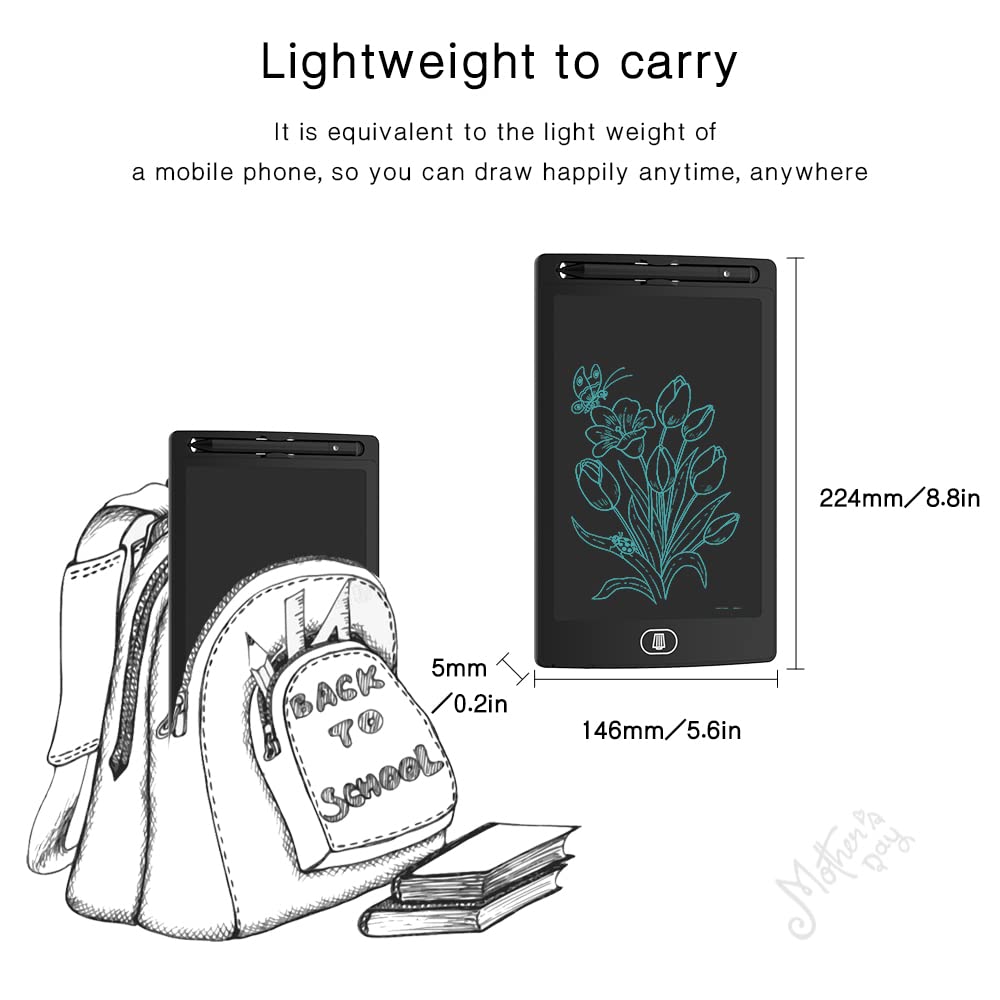 [2 Pack] TIQUS LCD Writing Tablet Pad 8.5 Inch Ewriter Electronic Board and MeMO Notes for and Adults at Home and Office Middle Stylus (Black)