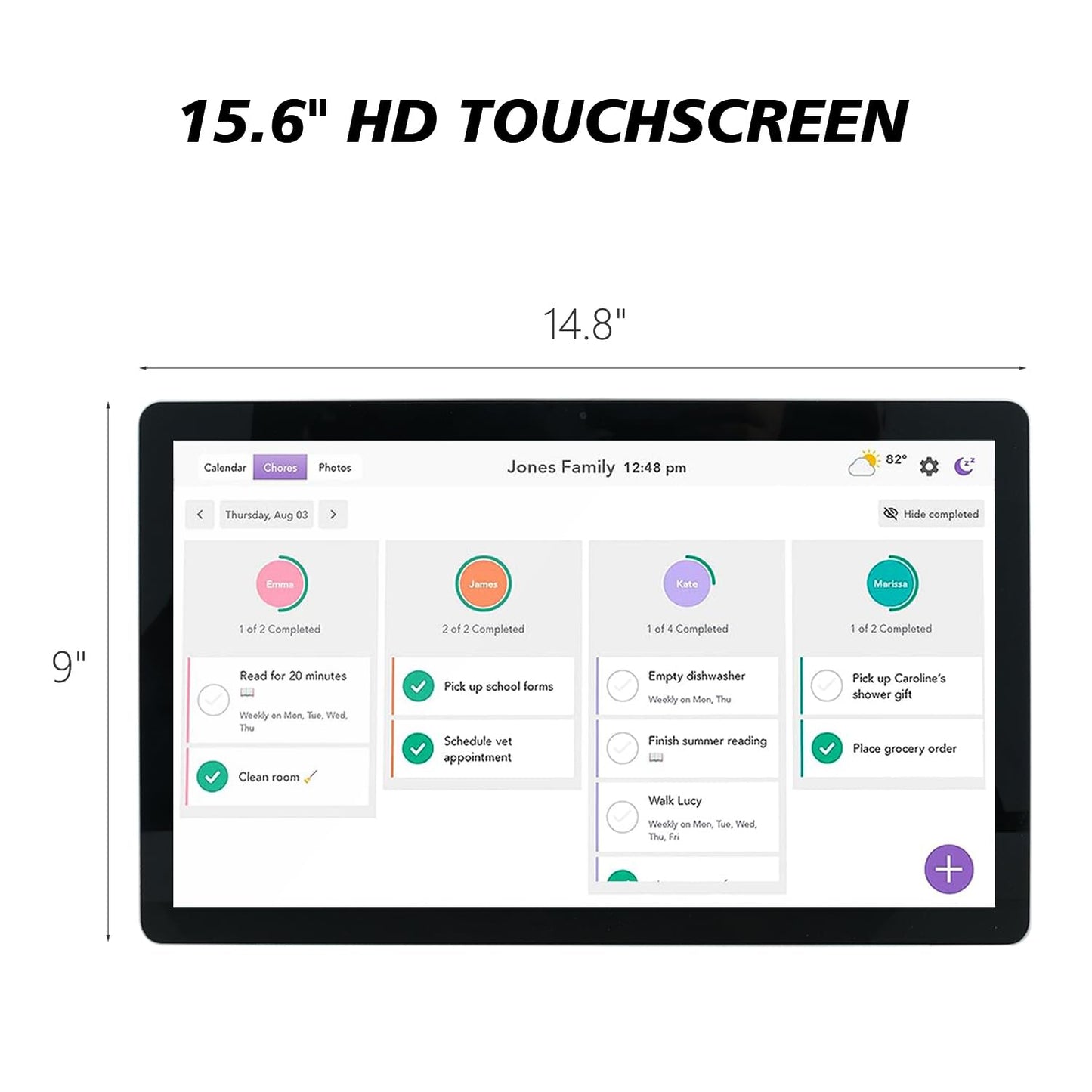 TouchWo 15.6 to 27 inch Touchscreen Digital Calendar & Wall Planners, Smart Whiteboard Calendar for Chore Chart & Work Schedule, Built in Speakers and Camera, Include Wall Mount & Desk Stand (15.6-inch)
