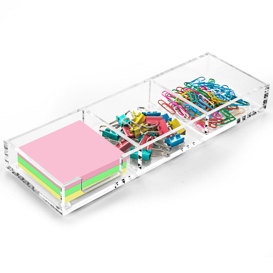 WORHE Sticky Note Holder 3 In 1 Clear Acrylic Self-Stick Memo Pads Holders Desk Organizer for School Office Home, Post Pop Notes Dispenser for 3"X3" Note Pads (BQ211)