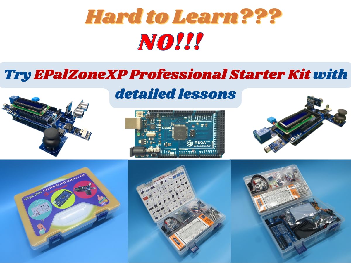 ePalZoneXP Mega 2560 Starter Kit, Compatible with Arduino, Electronics Learning Kit, the Most Detailed Explained 50+ Lessons, Plus 40+ Background Knowledge Articles (Professional Kit)