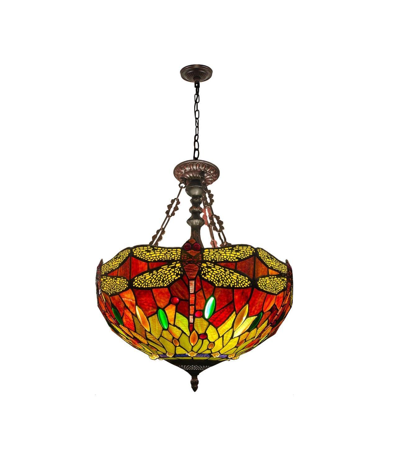 Chloe Lighting Empress Dragonfly Pendant, 3 Light, 18in Wide, Dark Bronze, Multicolor Glass, Model CH3T471RD18-UP3