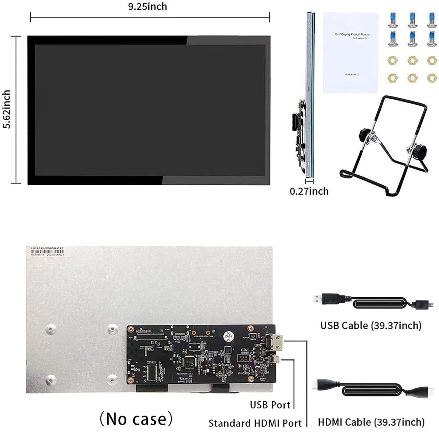 HMTECH Raspberry Pi Screen 10.1 Inch Touchscreen Monitor 1024x600 Portable HDMI Monitor 16:9 IPS Screen Display for Raspberry Pi 5/4/3/2/Zero/B/B+ Win11/10/8/7, Free-Driver