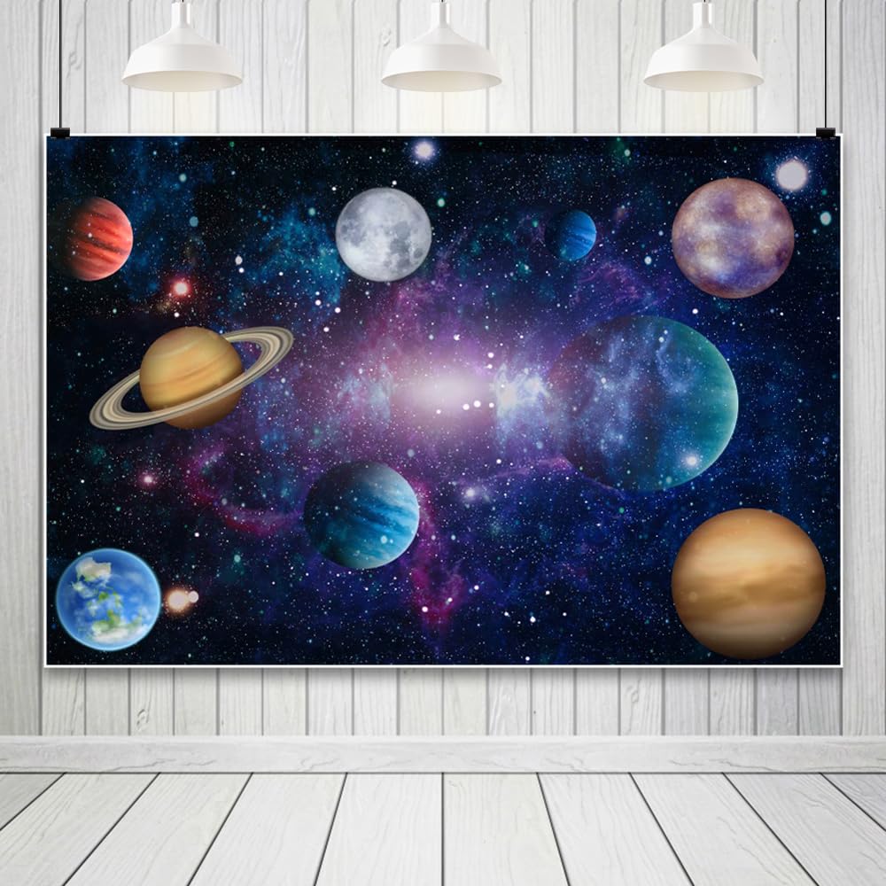 ZJRBJB 10x6.5ft Outer Space Decorations Backdrop Galaxy Solar System Starry Planet Earth Moon Birthday Background Universe Science Fiction Milky Way Baby Shower Banner Photo Booth