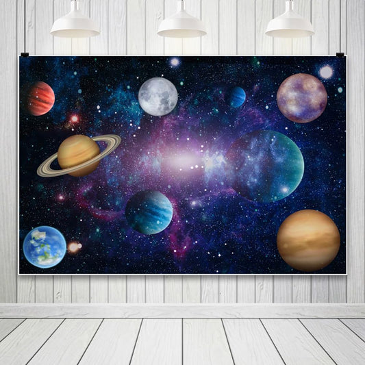 ZJRBJB 10x6.5ft Outer Space Decorations Backdrop Galaxy Solar System Starry Planet Earth Moon Birthday Background Universe Science Fiction Milky Way Baby Shower Banner Photo Booth