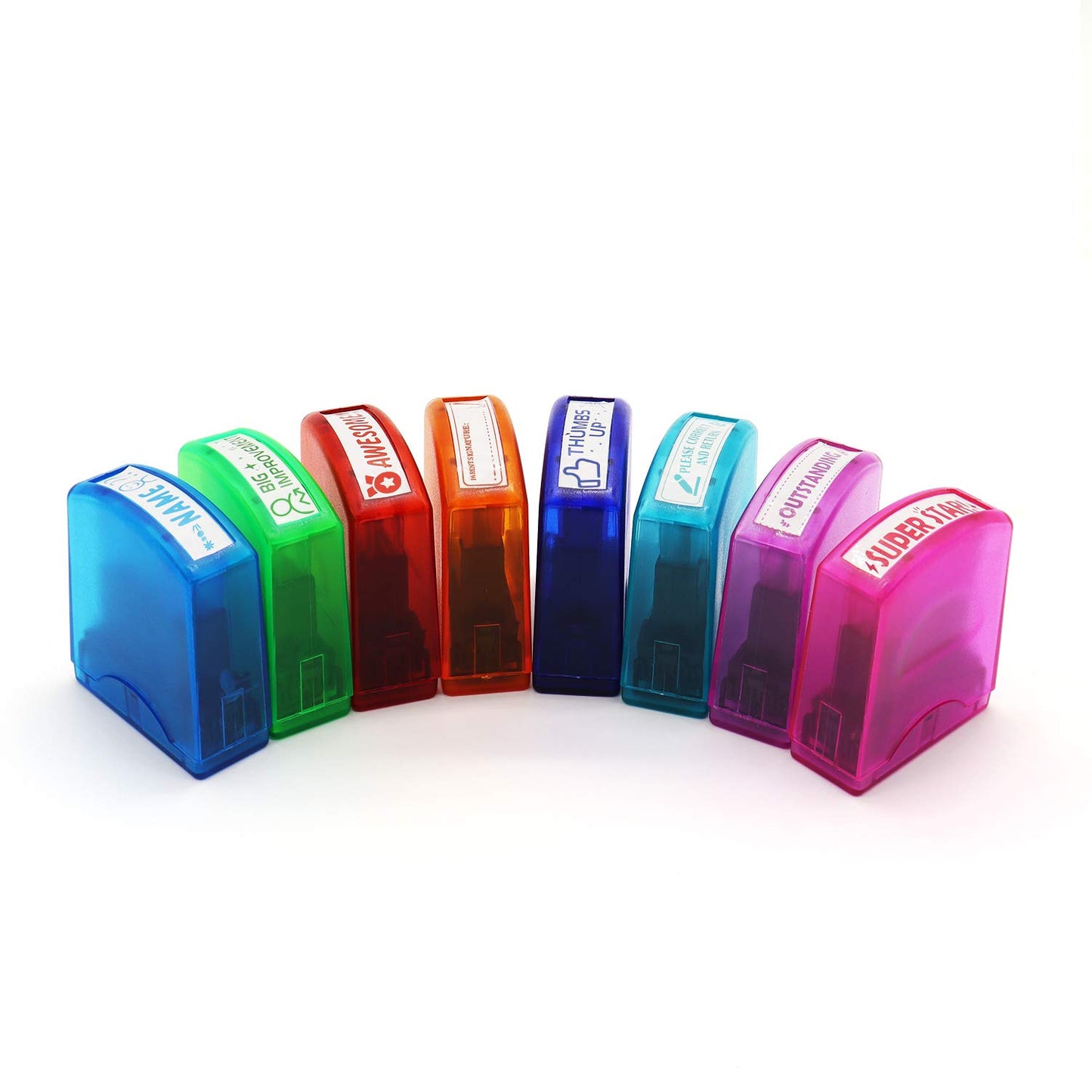 RELIANCER 8PCS Teacher Stamp Set,Colorful Self-Inking Motivational Classroom Stamper for Grading,Encouraging Rating Stamp Student,Parent Signature Stamps for Homework,School Homeschool Reward Supplies