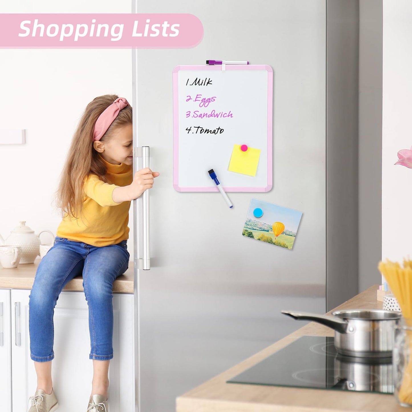 VUSIGN Small White Board Dry Erase, 14'' x 11'' Magnetic Dry Erase Board, Mini Whiteboard with Markers for Students, Fridge, Wall, Locker, Pink