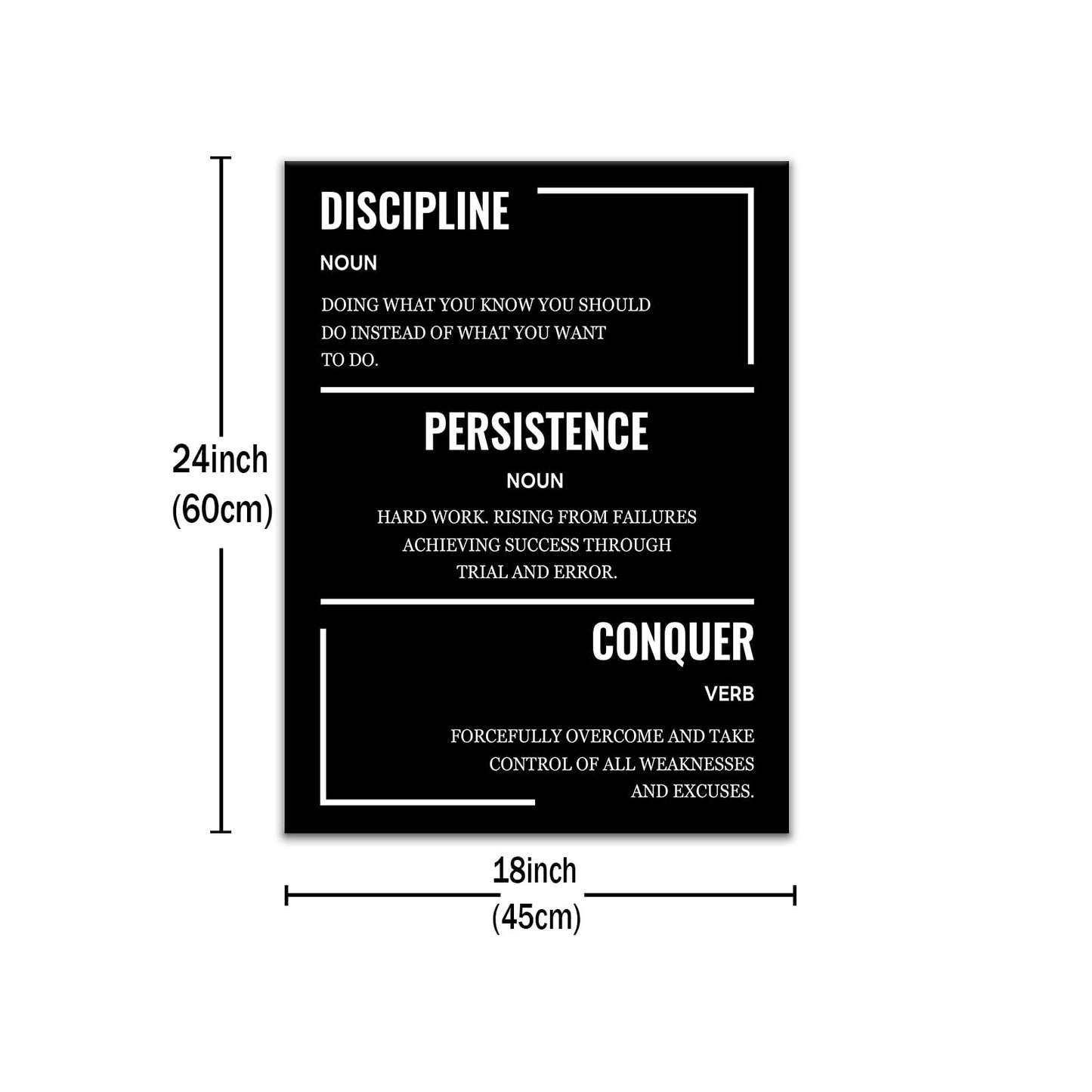 Motivational Canvas Wall Art Poster Print Discipline Persistence Conquer Inspirational Entrepreneur Quotes Picture Painting for Kitchen Teens Room Office Painting Stretched and Framed [18''Wx24''H]