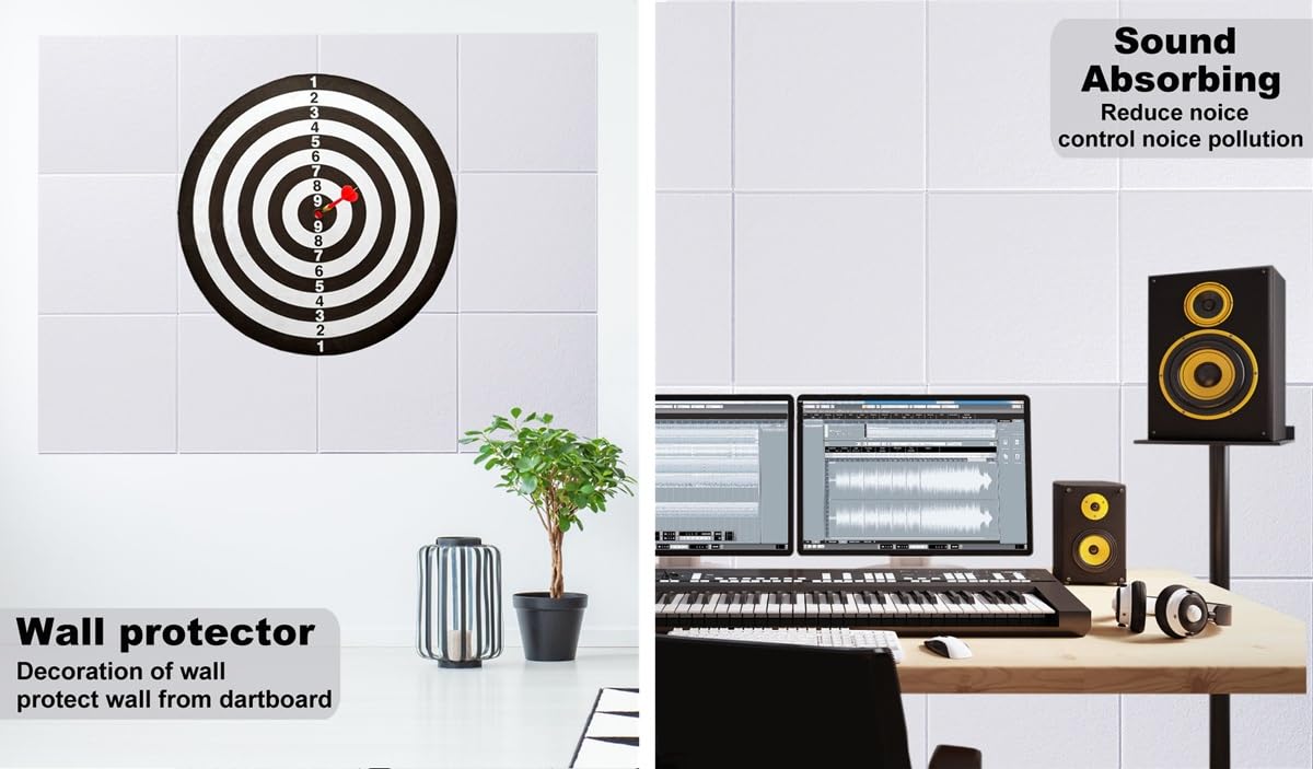 G Gamit Felt Wall Tiles Bulletin Board Large Cork Board Alternative 6 Pack 11.81”x11.81”x0.47” Felt Pin Board Tack Board with Safe Removable Adhesive Tabs for Home Office School 36x24 (White)