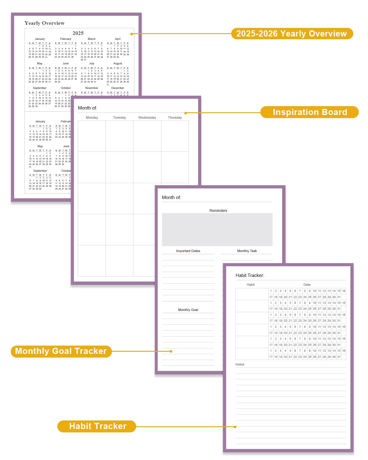 Academic Planner for 2026-2027 or Anytime – 5.8" x 8.5" Undated Weekly Student Planner For Homeschool, High School, College & Nursing Students, 200 Pages, Purple