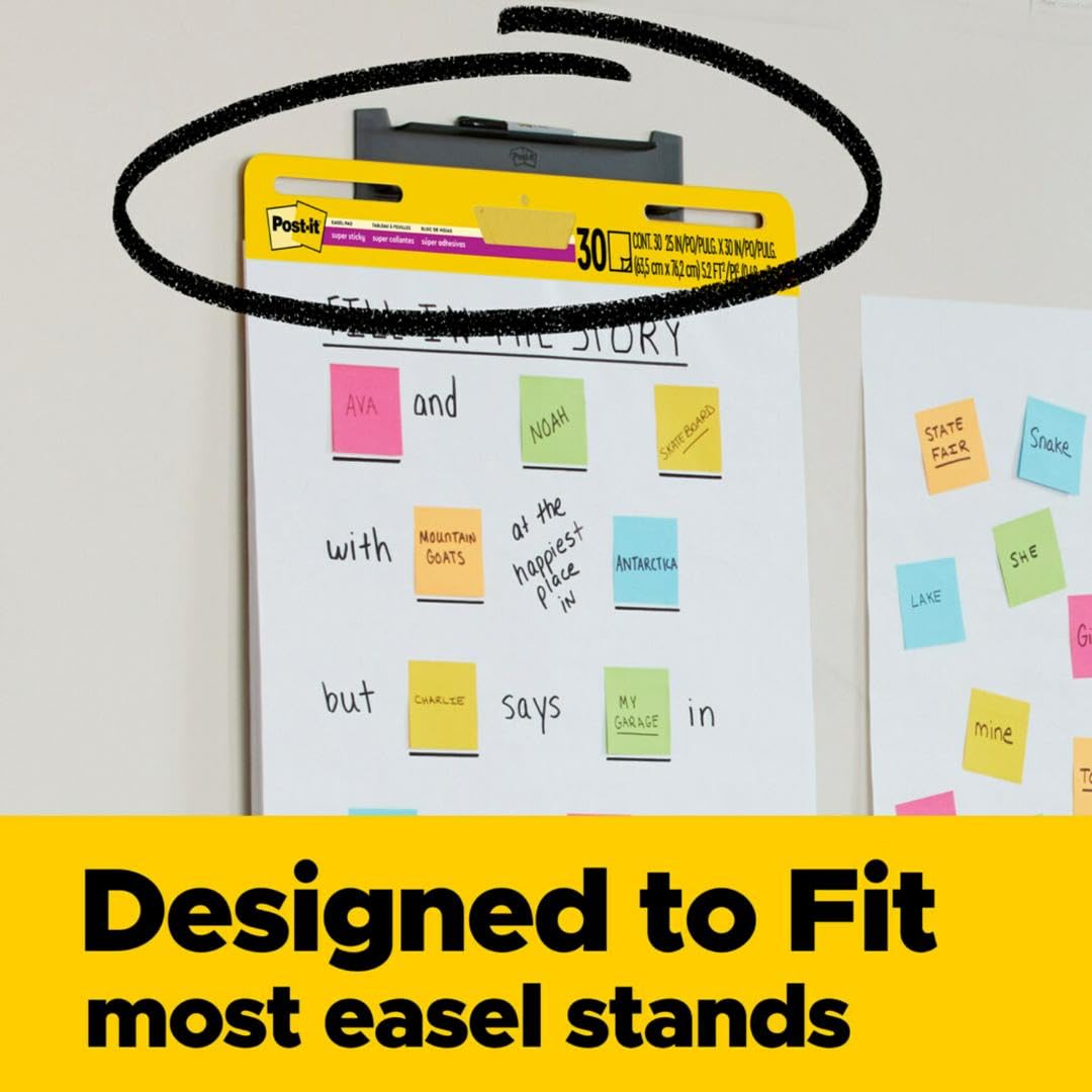 Post-it Super Sticky Easel Pad, 25 x 30 Inches, 30 Sheets Per Pad, 2 Pads, Large, White, Premium Self Stick Flip Chart Paper, Anchor Chart, Office Supplies & School Supplies, Great for Teachers and Students