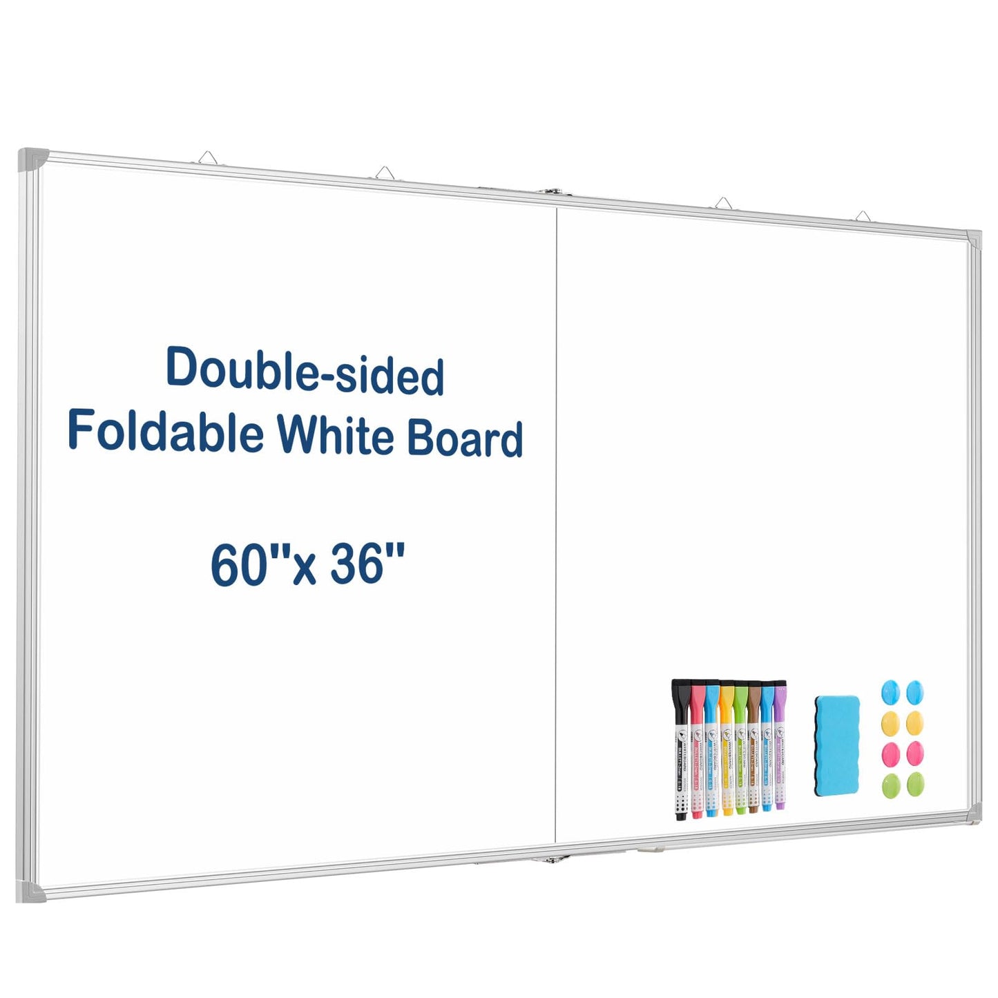 WALGLASS Large White Board Dry Erase Board, 60" x 36" Double-Sided Foldable Dry Erase Board for Wall, Magnetic Whiteboard for Office, Home, School, Kitchen
