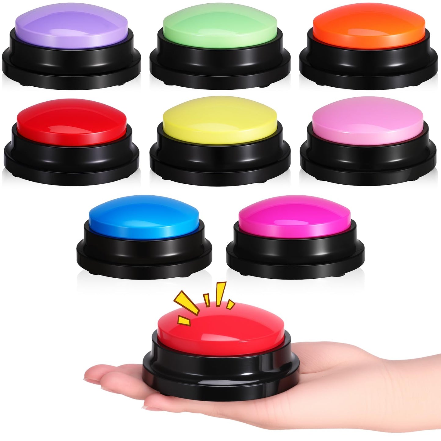 Ovveroche 8 Pieces Recordable Answer Buzzers Button Answer Buzzers Game Show Buzzer Recordable Button Classroom Buzzers Perfect for Study Office Home and Pet Buttons Training Toy