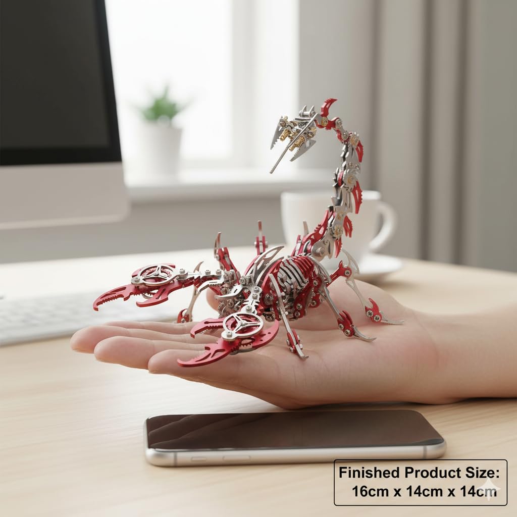 Scorpion 3D Metal Puzzles for Adults, 454PCS Stainless Steel DIY Mechanical Metal Model Kits, No Glue Assembly with Movable Joints, Challenging Metal Building Kit Desk Decor Gift (Red)