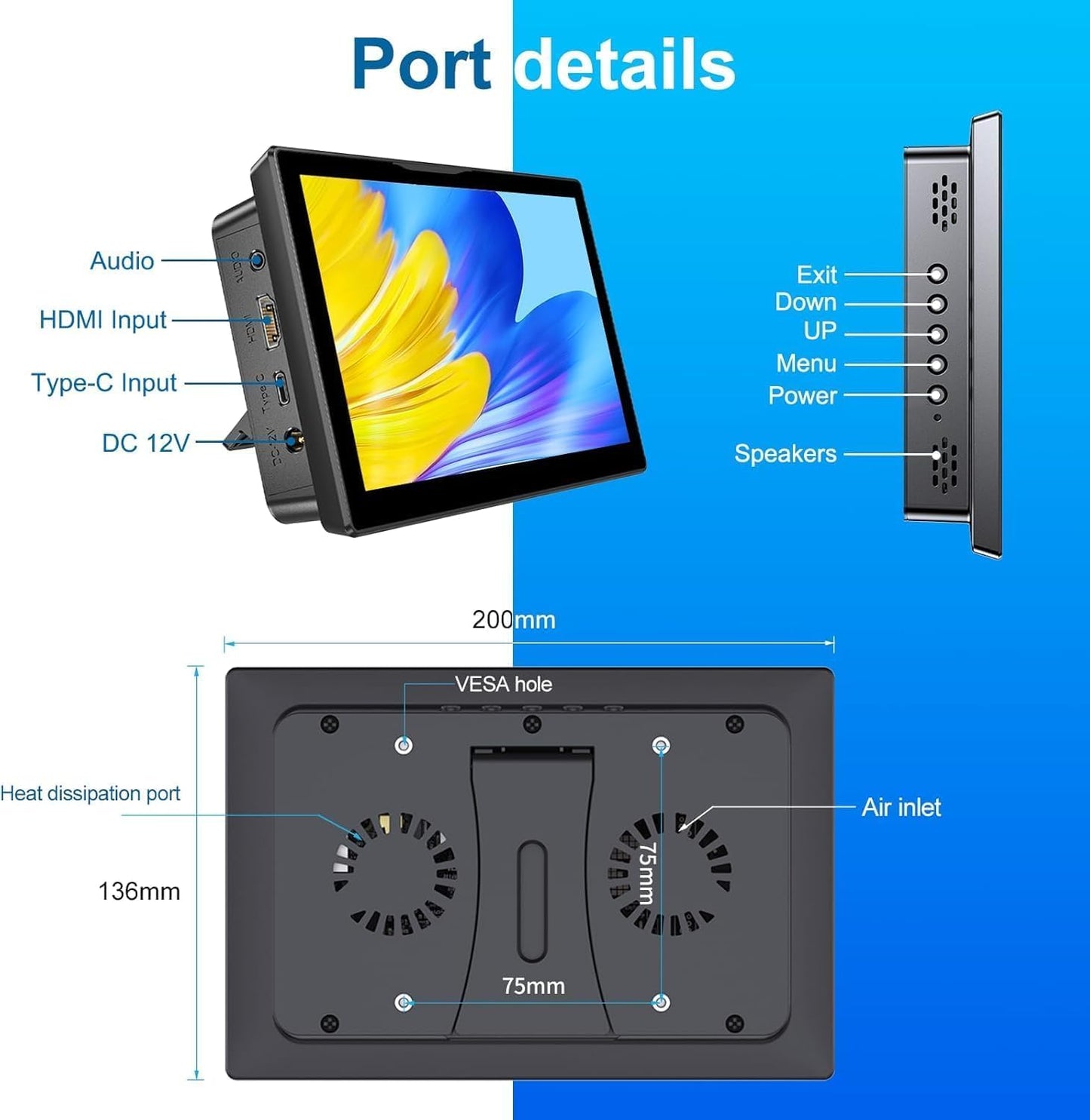 JUNEBOX 8 Inch Touchscreen for Raspberry Pi,5-Point 1280 * 800 IPS Touchscreen Portable Monitor with HDMI Interface Dual-Speaker for Raspberry Pi 5/4B/3B+/3B/B+ Jetson Nano Win11/10/8/7 (Inky)