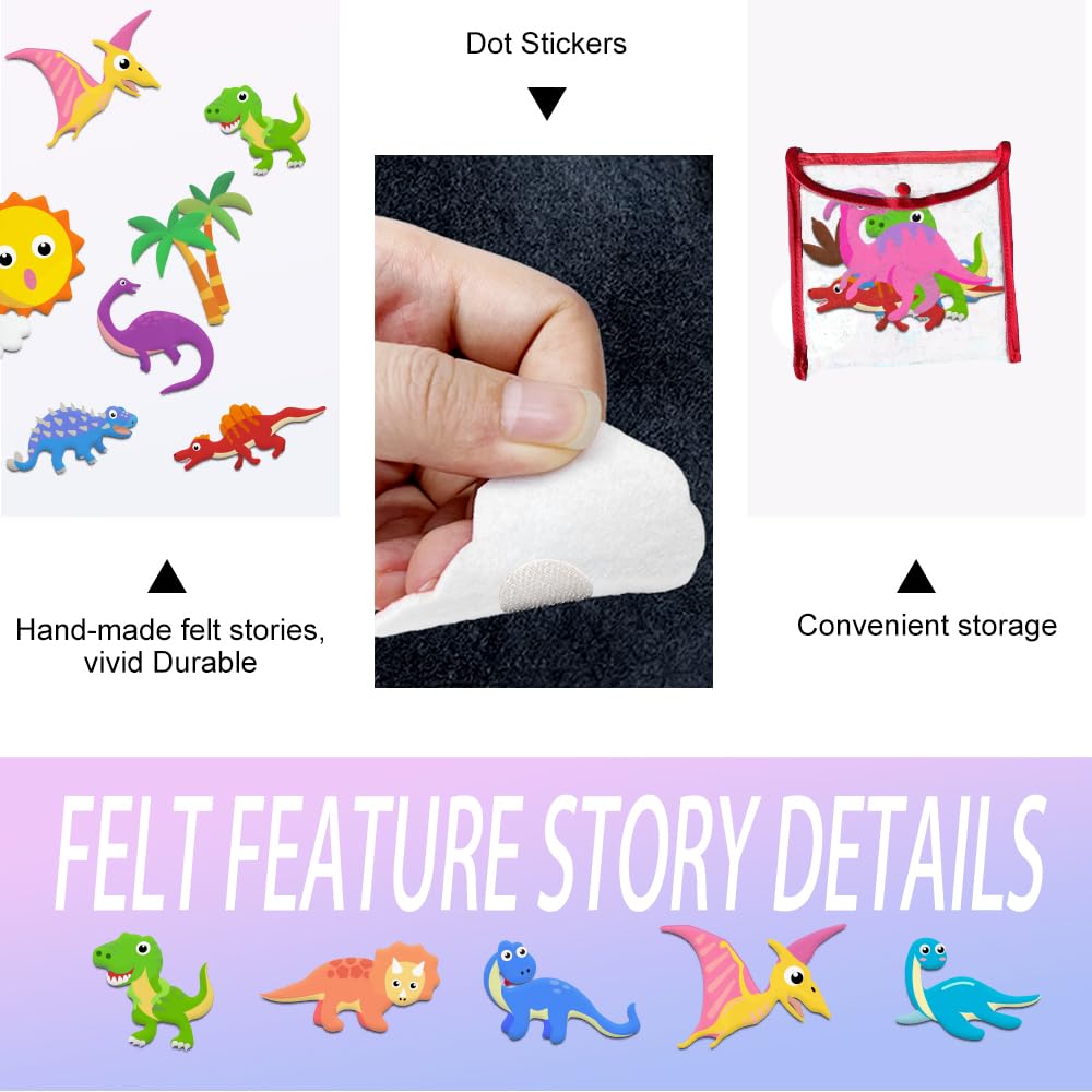 BEUNITONE 40PCS Dinosaur Felt Board Stories Set Animal Storytelling Flannel Board Colorful Interactive Early Learning Teaching Play Kits for Classroom Christmas Birthday Gift