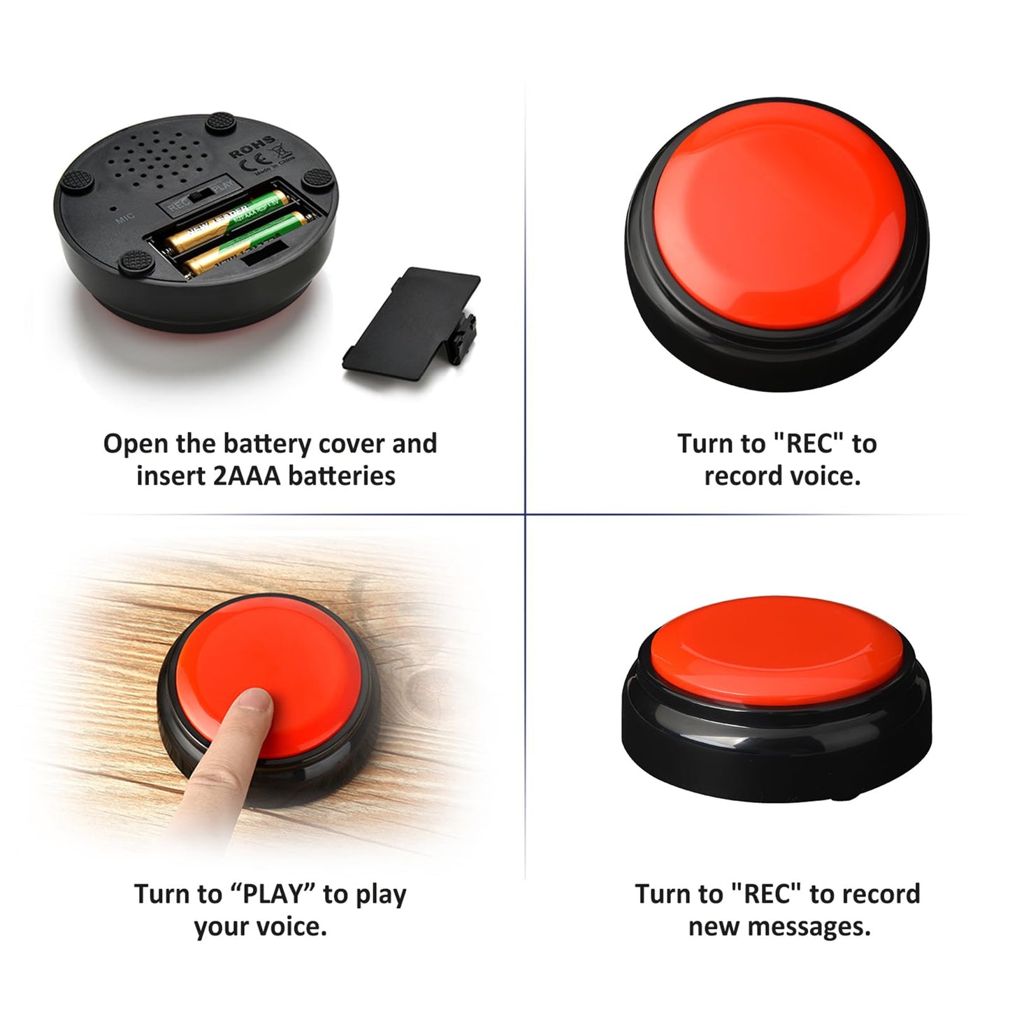 Red Record Buttons Recordable Button 30 Second Recording Buttons for Classroom Encouragement Words Desk Learning Record Daily Task