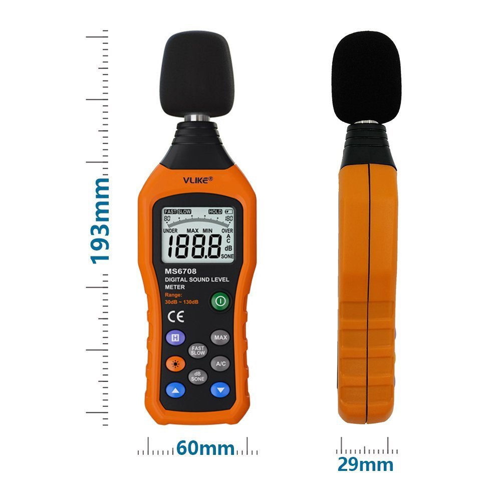 VLIKE LCD Digital Audio Decibel Meter Sound Level Meter Noise Level Meter Sound Monitor dB Meter Noise Measurement Measuring 30 dB to 130 dB A/C Mode (Batteries Not Include)