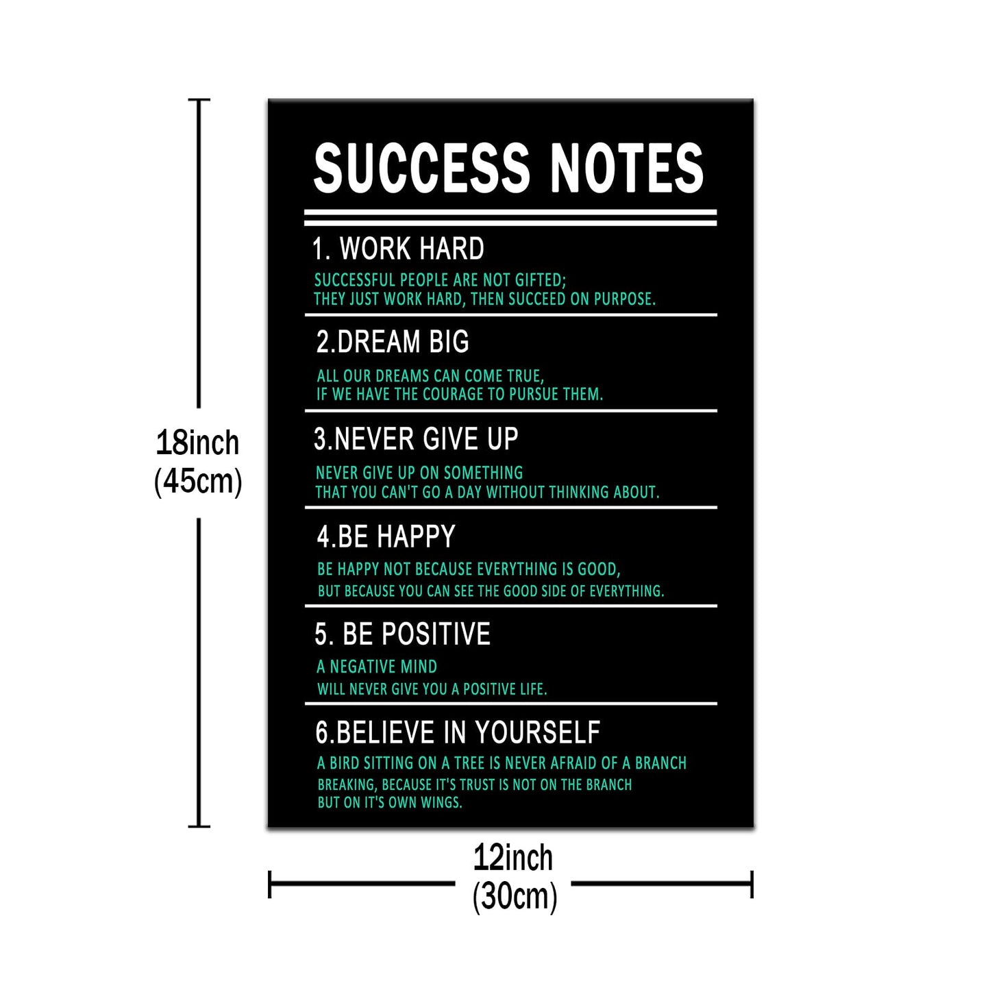 PSYYSP Success Notes Motivational Wall Art Framed Success Quote Canvas Print Inspirational Office Decor for Entrepreneurs Students Study Room Modern Minimalist Black Green Poster 18x12 Inch