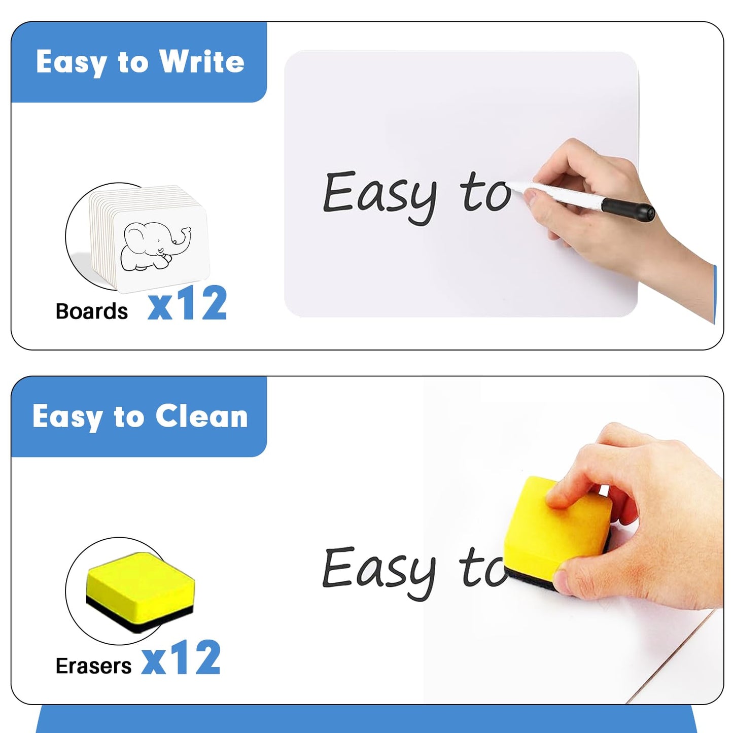 Dry Erase Lapboards, HERKKA 12 Pack Double Sided Small Dry Erase Whiteboards 9 x 12.5 Inch with 12 Erasers, Small Dry Erase Boards for Classroom Teacher Supplies, Personal White Boards for Students