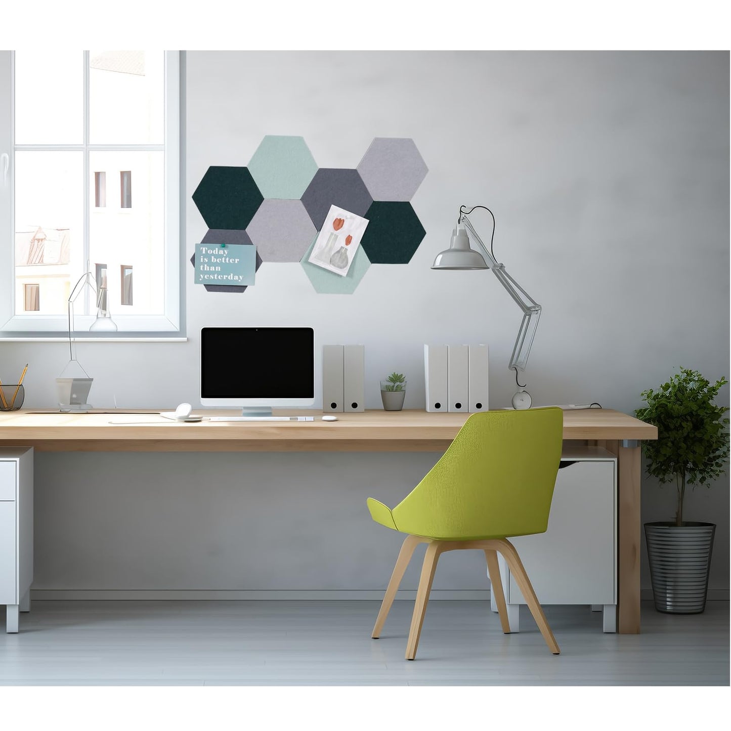 Afumazi 8Pcs Hexagon Felt Cork Board Tiles Self Adhesive Bulletin Board, Pin Board for Wall Decor Memos Photos Display (Set G)