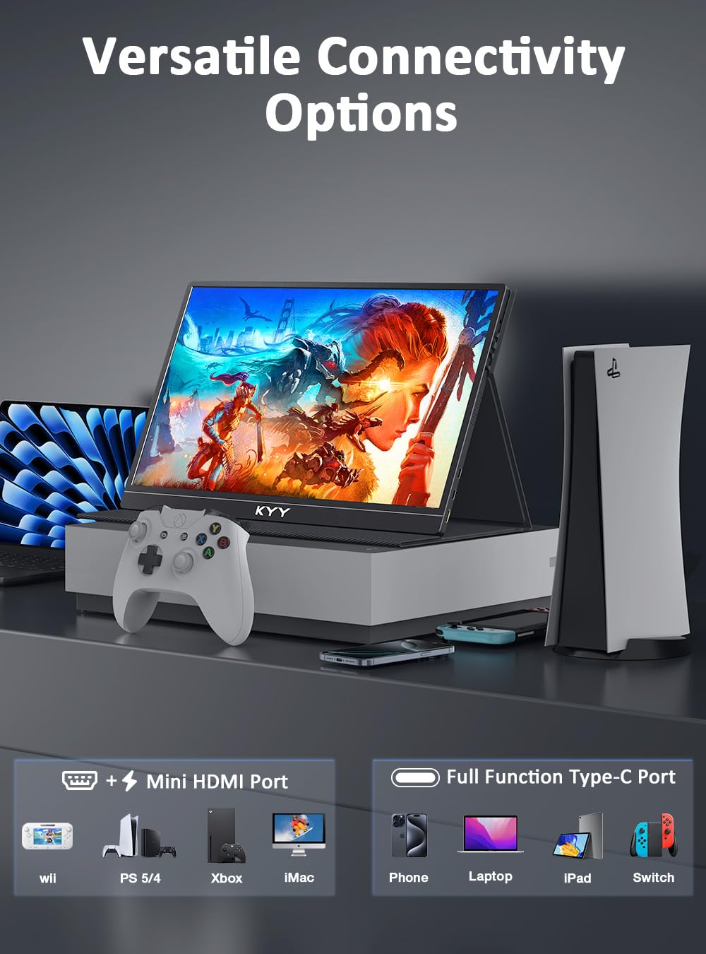 KYY 4K Portable Monitor 15.6" Portable Monitor for Laptop UHD IPS 3840X2160 External Screen with 100% sRGB & HDR Gaming Display for Laptop PS5/4 Xbox Switch with Speakers, VESA Compatible