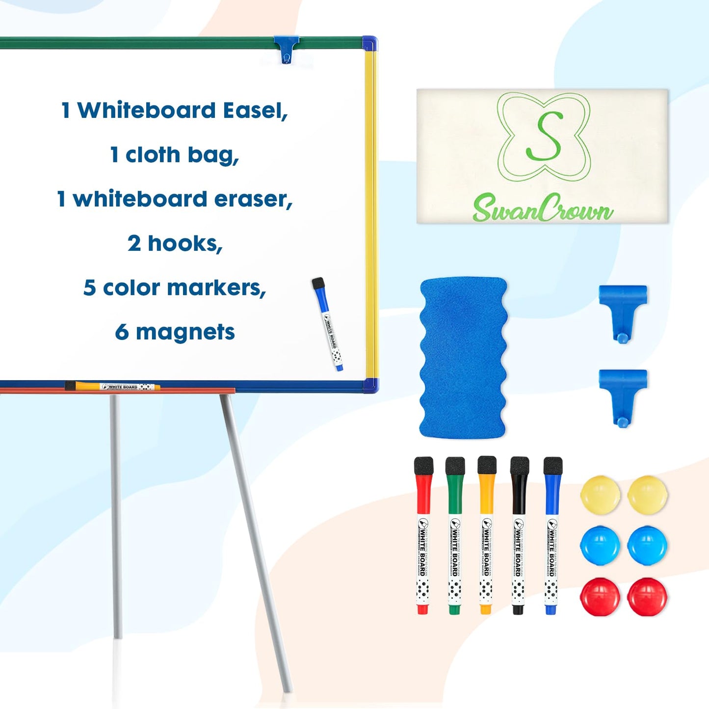 Dry Erase Board with Stand Magnetic Whiteboard for Kids Easel Flipchart Board for Classroom Easel White Board with Stands Teacher Easel, Colorful Frame,36x24 inches