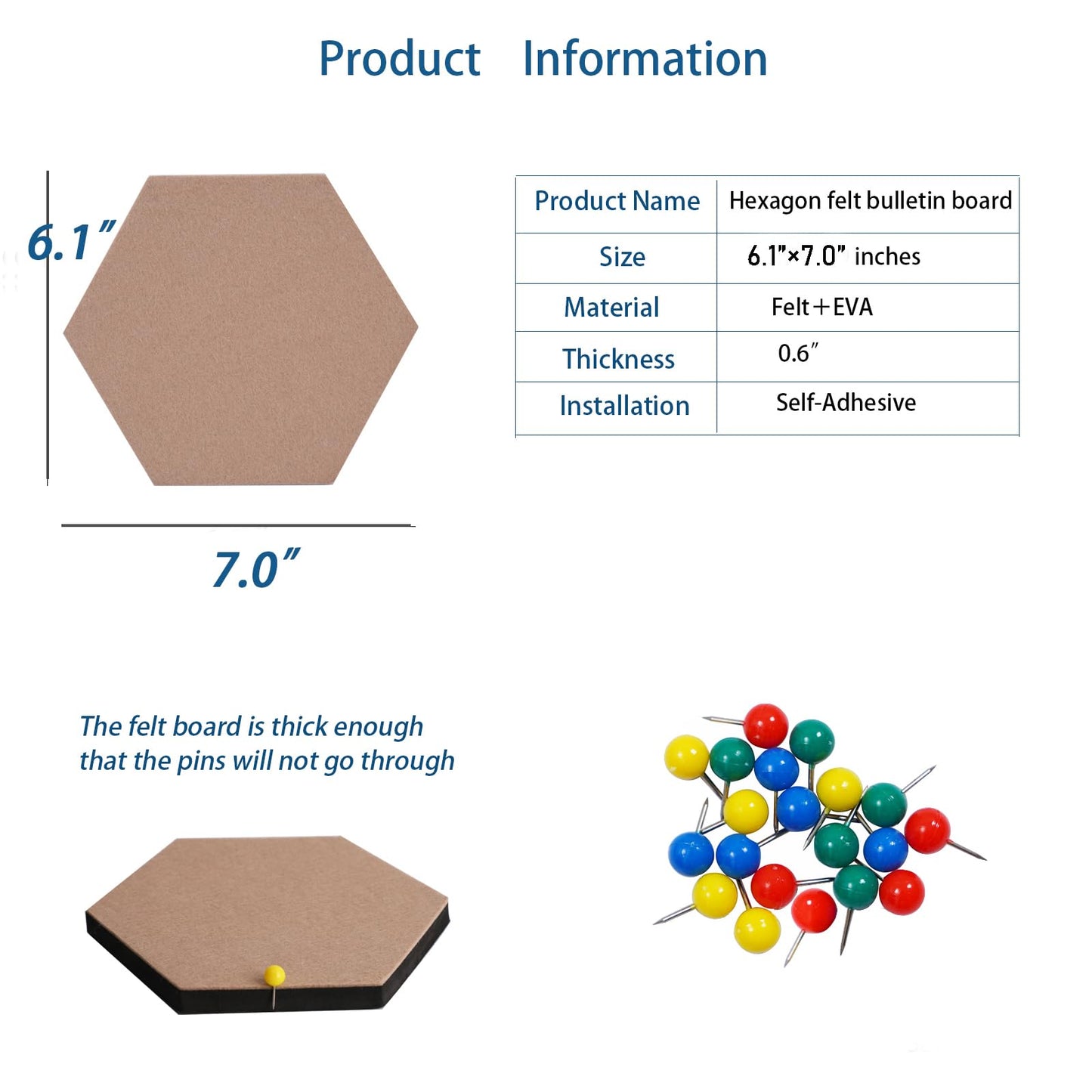 Afumazi 8Pcs Hexagon Felt Cork Board Tiles Self Adhesive Bulletin Board, Pin Board for Wall Decor Memos Photos Display (Set C)