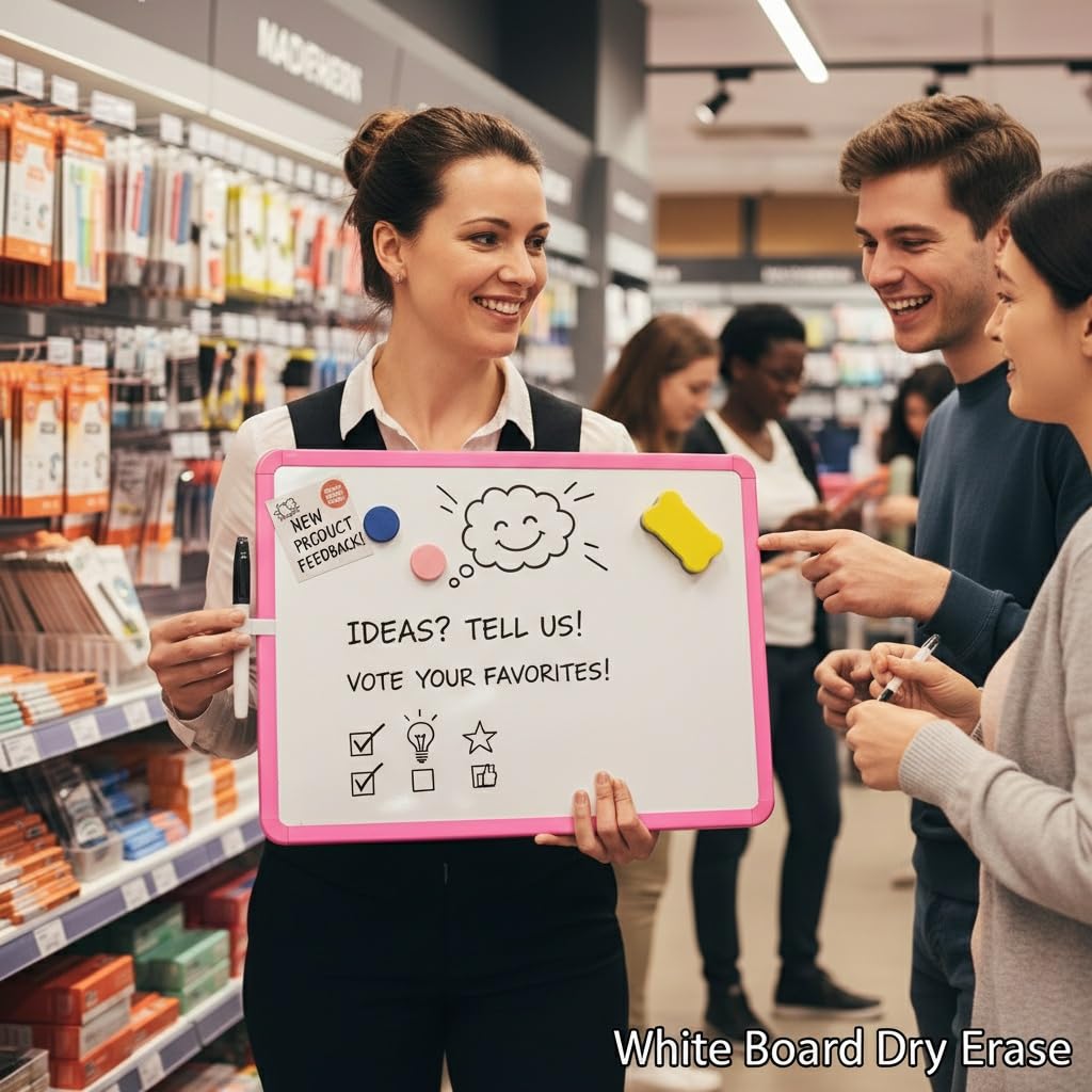 MXG Double Sided Pink Dry Erase Board, 12x16 Inch Small White Board with Marker, Magnets, Eraser, for Coaches, Students, Kitchen, Portable Mini Whiteboard for Fridge, Wall, Desk