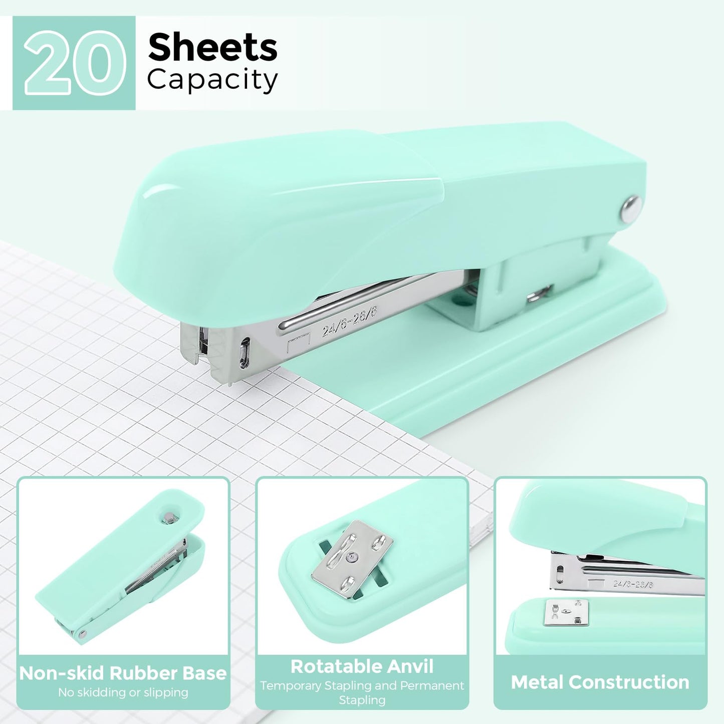SKYDUE Teal Office Supplies Set, Office Desk Accessories 10Pcs, Pencil Holder for Desk, Stapler, Tape Dispenser, Scissors, Clips and 1000pcs Staples, School Supplies for Teacher