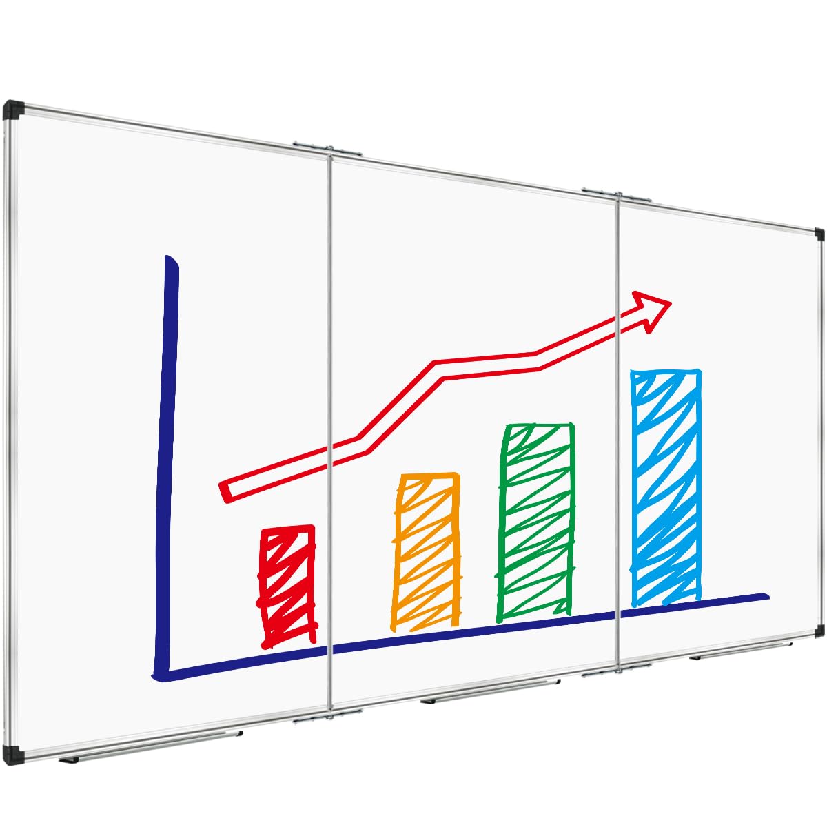 XBoard Extra Large Magnetic Whiteboard 96 x 48 Inch, Giant Foldable Dry Erase White Board with Aluminium Frame & Marker Tray 8' x 4' | Wall Mounted Tri Folding Message Presentation Board