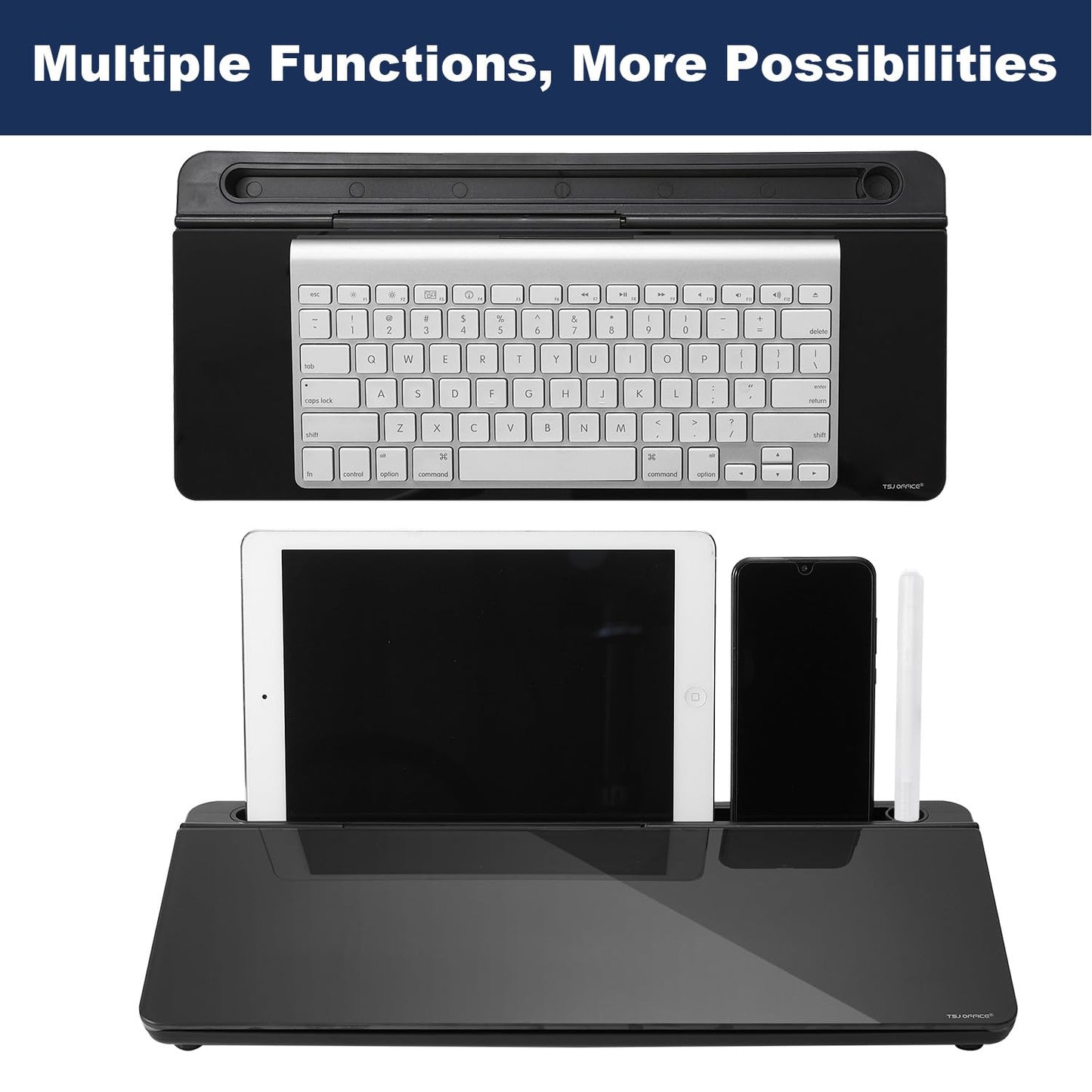 TSJ OFFICE Desktop Whiteboard Dry-Erase-Board - Computer Keyboard Stand White Board Surface Pad with Drawer, Desk Organizers with Accessories for Office, Home, School Supplies - Complete Black