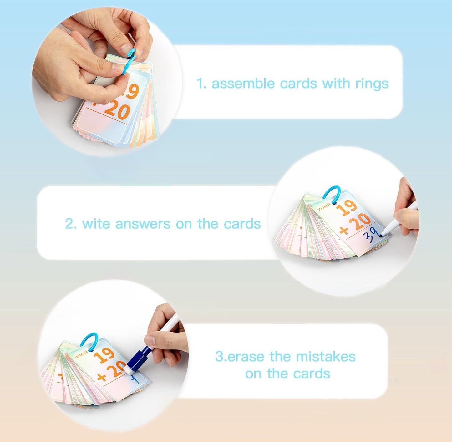 Alened Addition and Subtraction Flash Cards, Math Facts Flashcards 1-20, Math Manipulatives Games for Kindergarten, 1st, 2nd, 3rd, 4th, 5th, 6th Grade Kids Ages 4-12-56cards