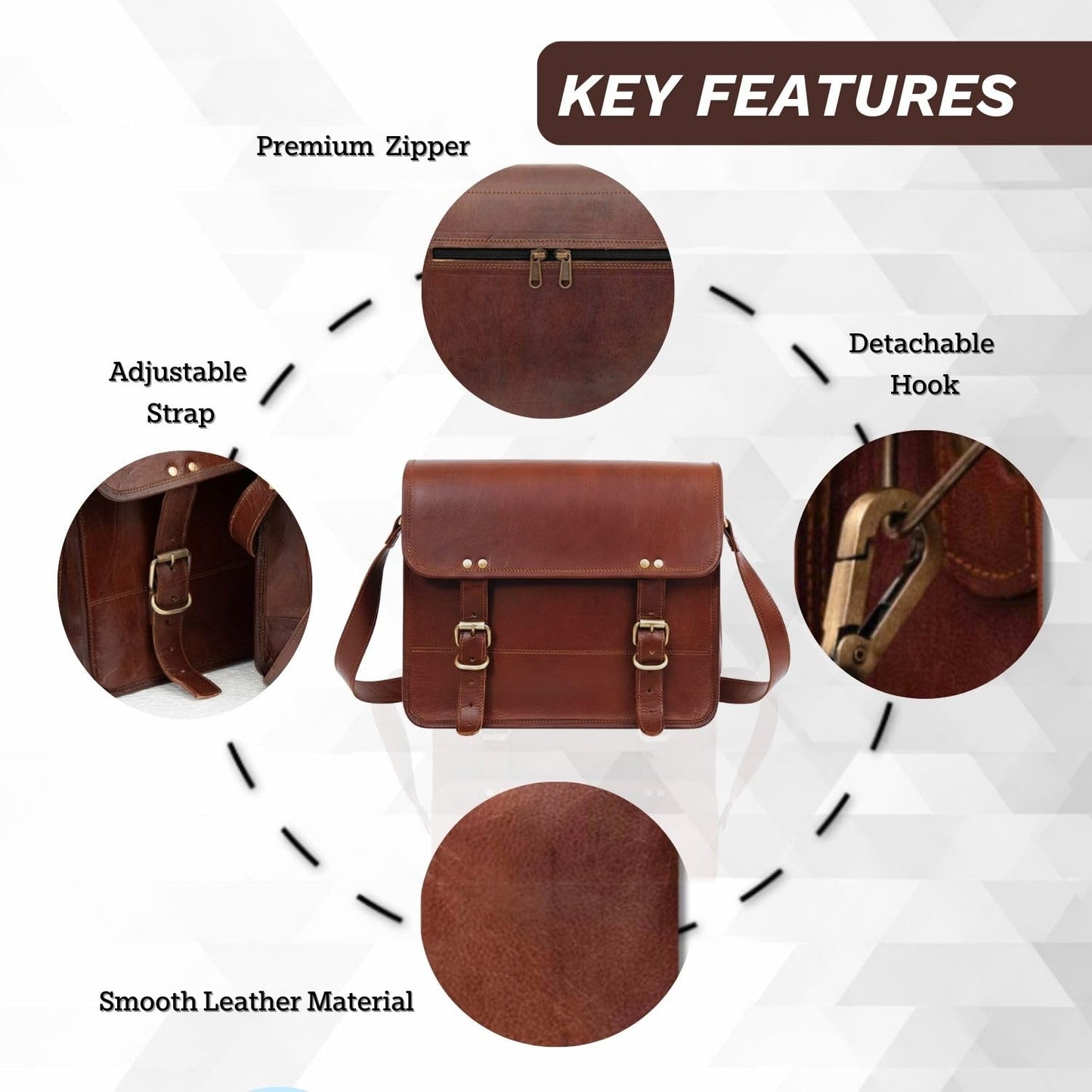 IndianHandoArt 13" Inch Leather Messenger Bag Vintage satchel bag Crossbody Bags for Men and Women unisex office bag (13" (W) x 10" (H) x 3" (D))