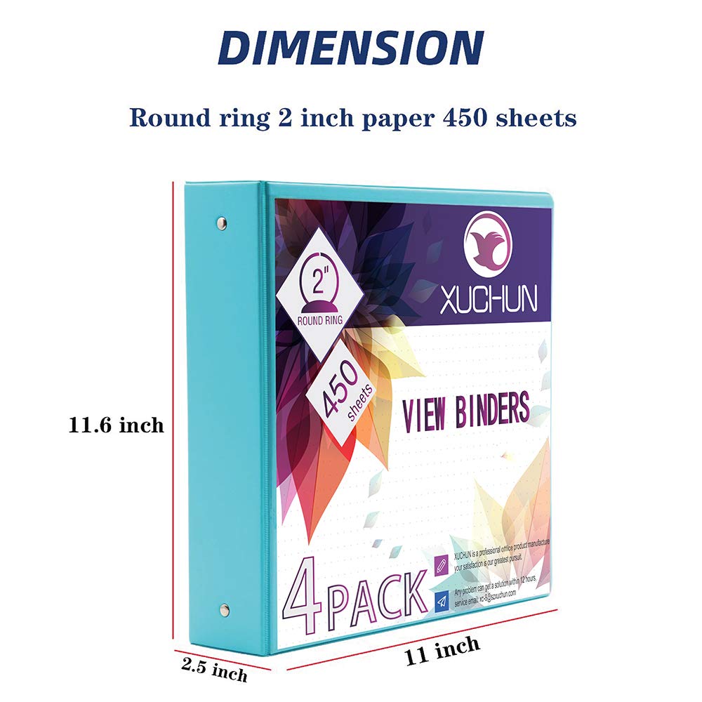 XUCHUN 3 Ring Binders 2 Inch,Clear View Binder with 2 Pockets, Holds 450 Sheets 8.5x11 Inches Paper, Customizable Cover & Spine, Large Capacity Binders for Office, School, Home, Business