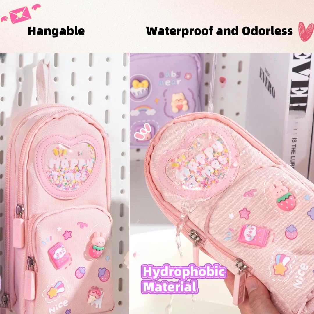Fiaoudm Large Capacity Kawaii Pink Pencil Case & Pencil Pouch – Cute 3-Compartment Stationery Organizer for School Supplies, Office, and Travel | Ideal Gift for Girls and Art Lovers